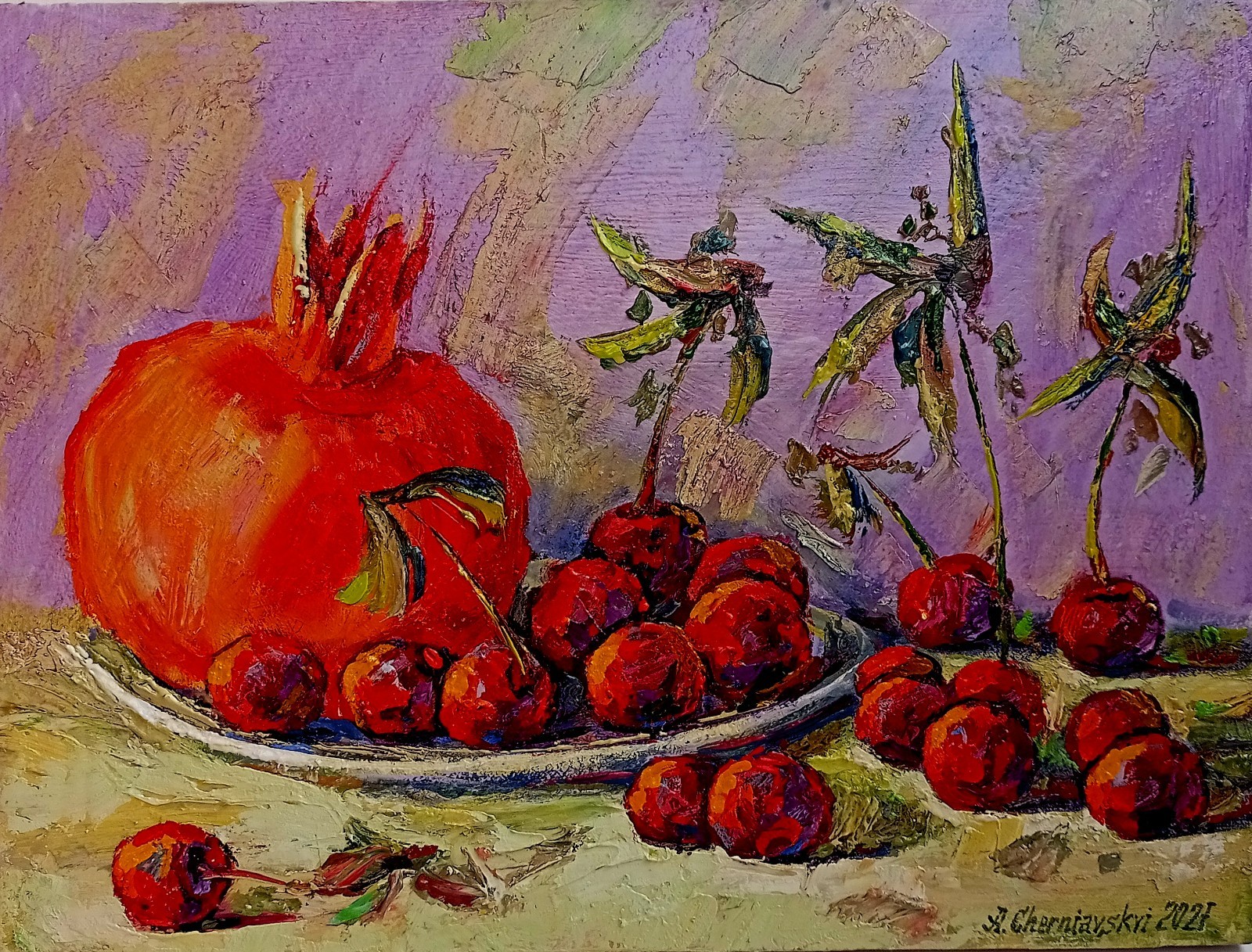 Pomegranate Impasto Painting Original Art Impression Oil Painting 16 x 12 in