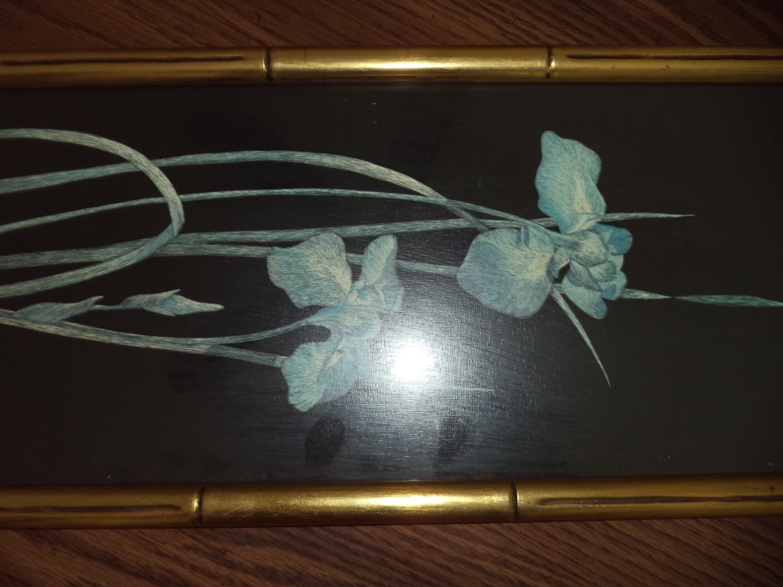 Vtg Original SALLY MILLER MAXWELL Hand Scratchboard Flower Painting 25” X 9”