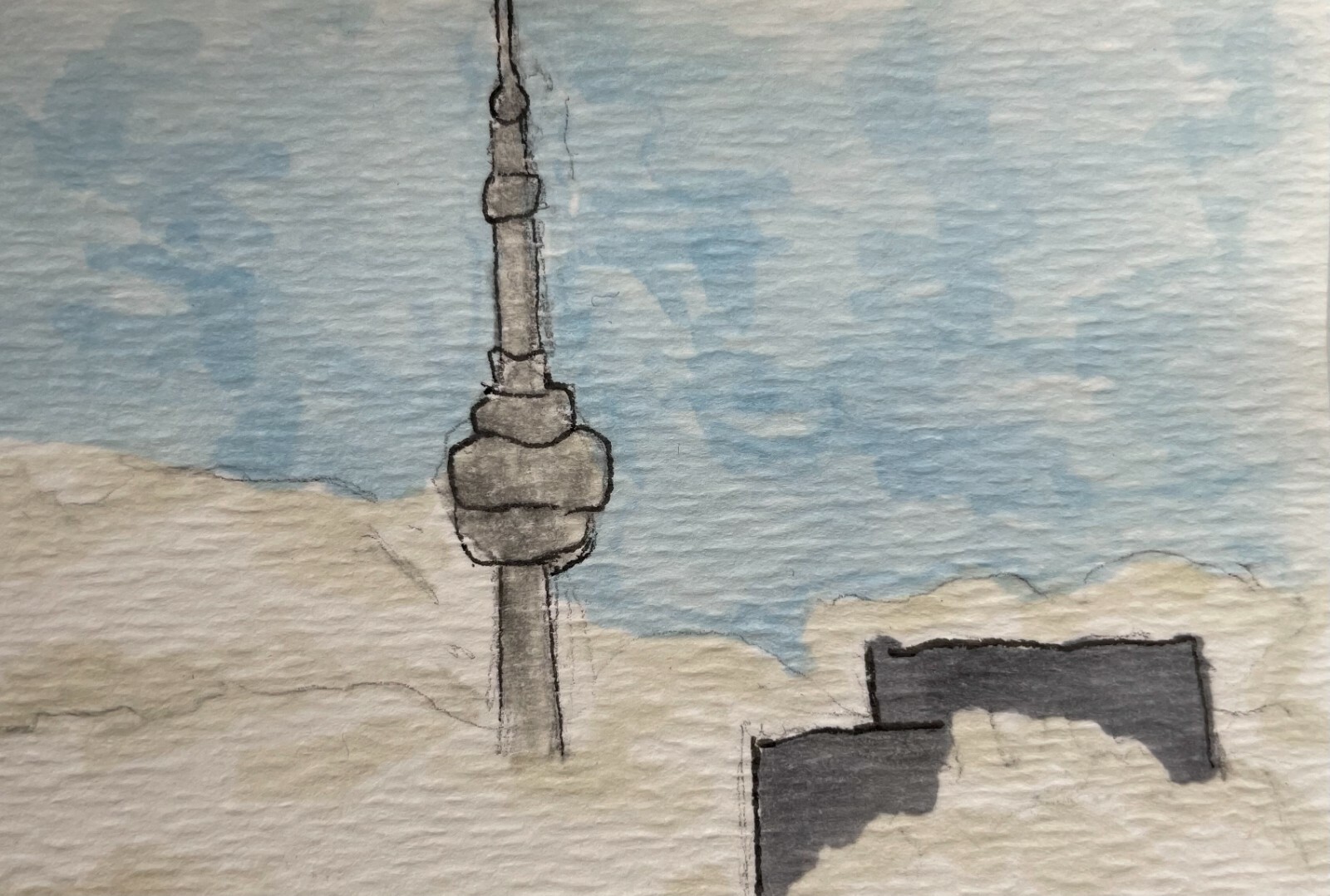 Toronto in the Clouds ACEO on cardstock (2 1/2» x 31/2″) original art 