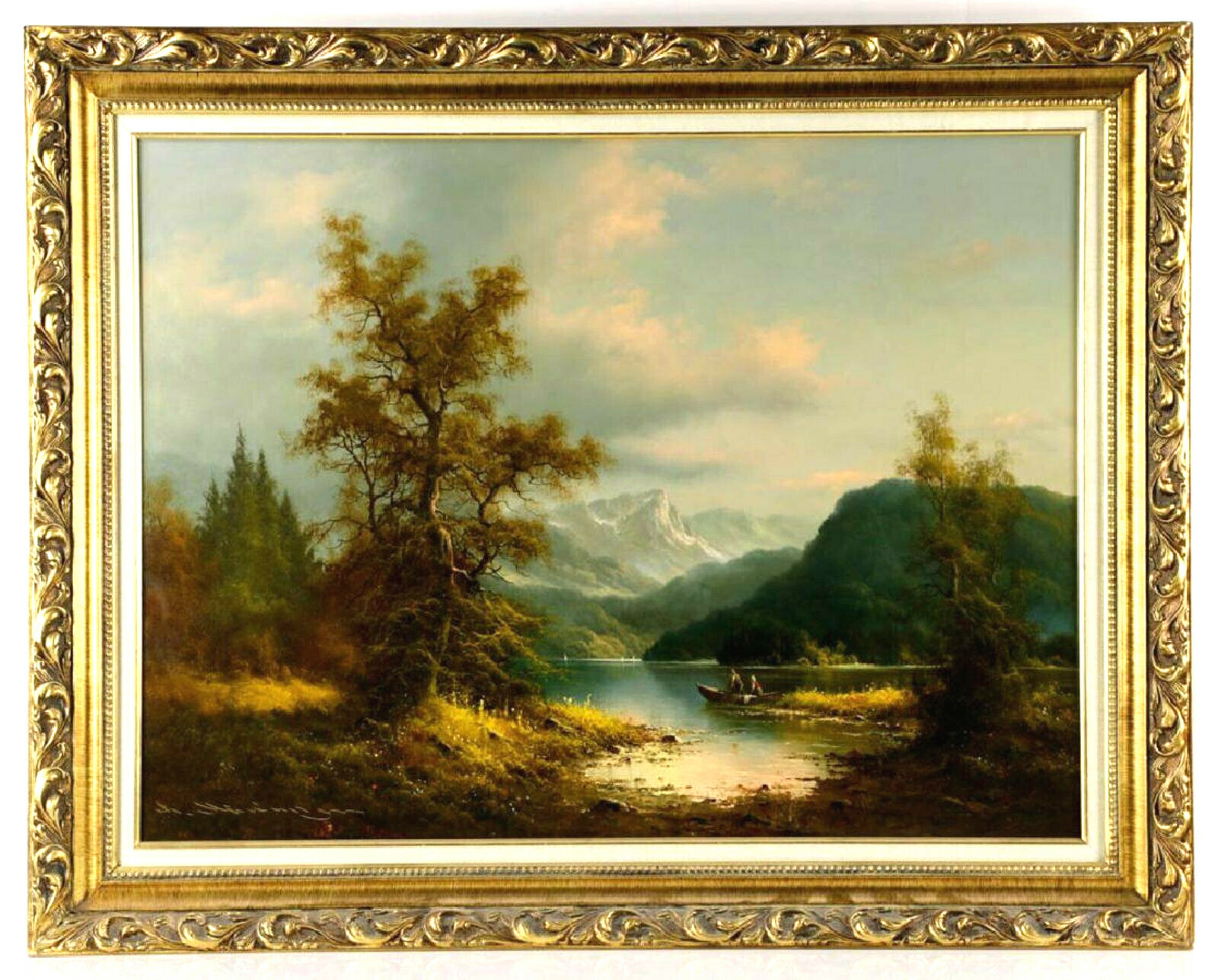 LUDWIG MUNINGER (GERMAN) SUMMER LAKE SCENE – ORIGINAL OIL PAINTING ON CANVAS