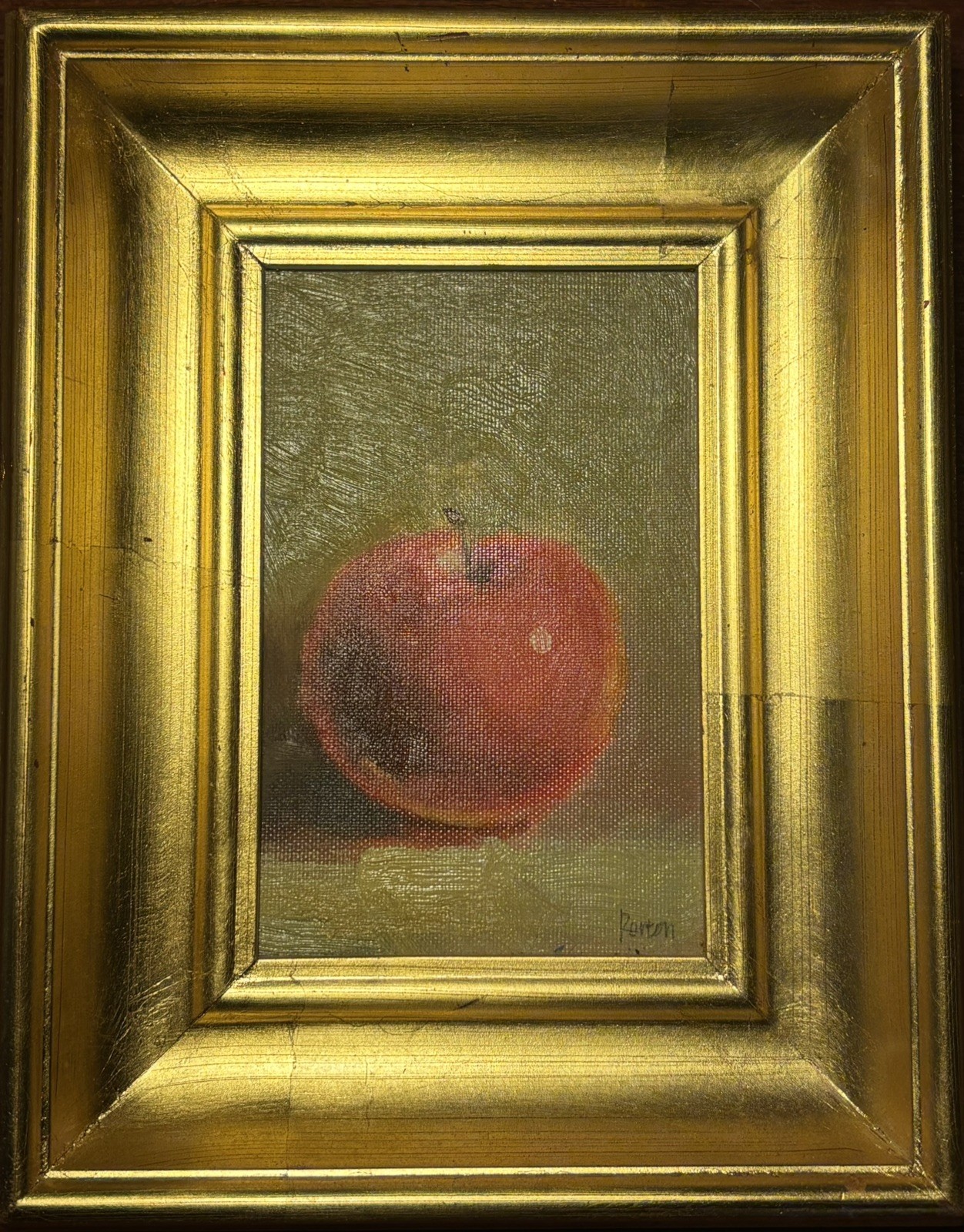 VTG Original Oil Painting Still Life Red Apple Fruit Realism Realist Gilt Frame