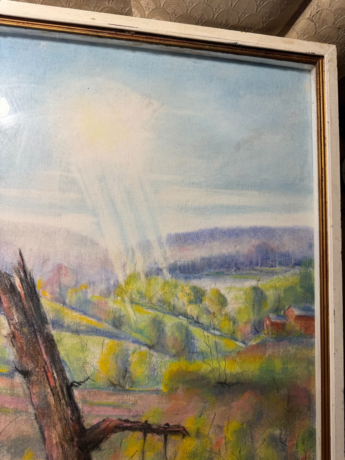 Huge Richard D. Schultz (1915 – 2007) «Children In Park» Pastel Painting -Framed