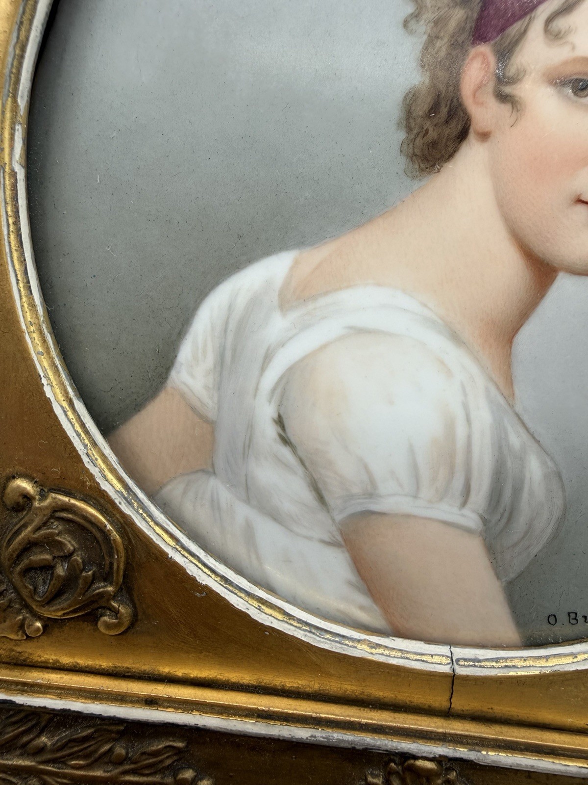 French? hand painted portrait miniature of Juliette Recamier, ca. 19th Century