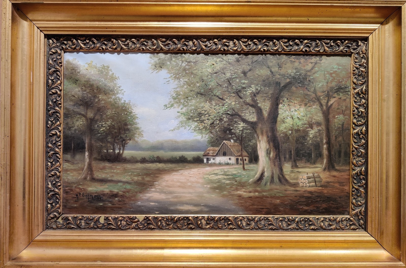 Hans Peter Engmann (1879-1938): COTTAGE IN FOREST, original oil painting