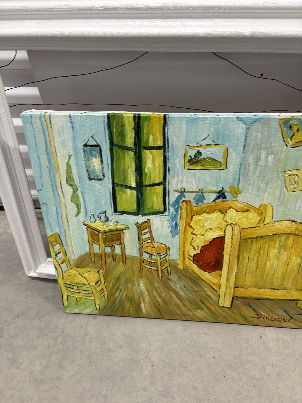 Vincent Signed Post-Impressionist Bedroom Interior Painting on Canvas