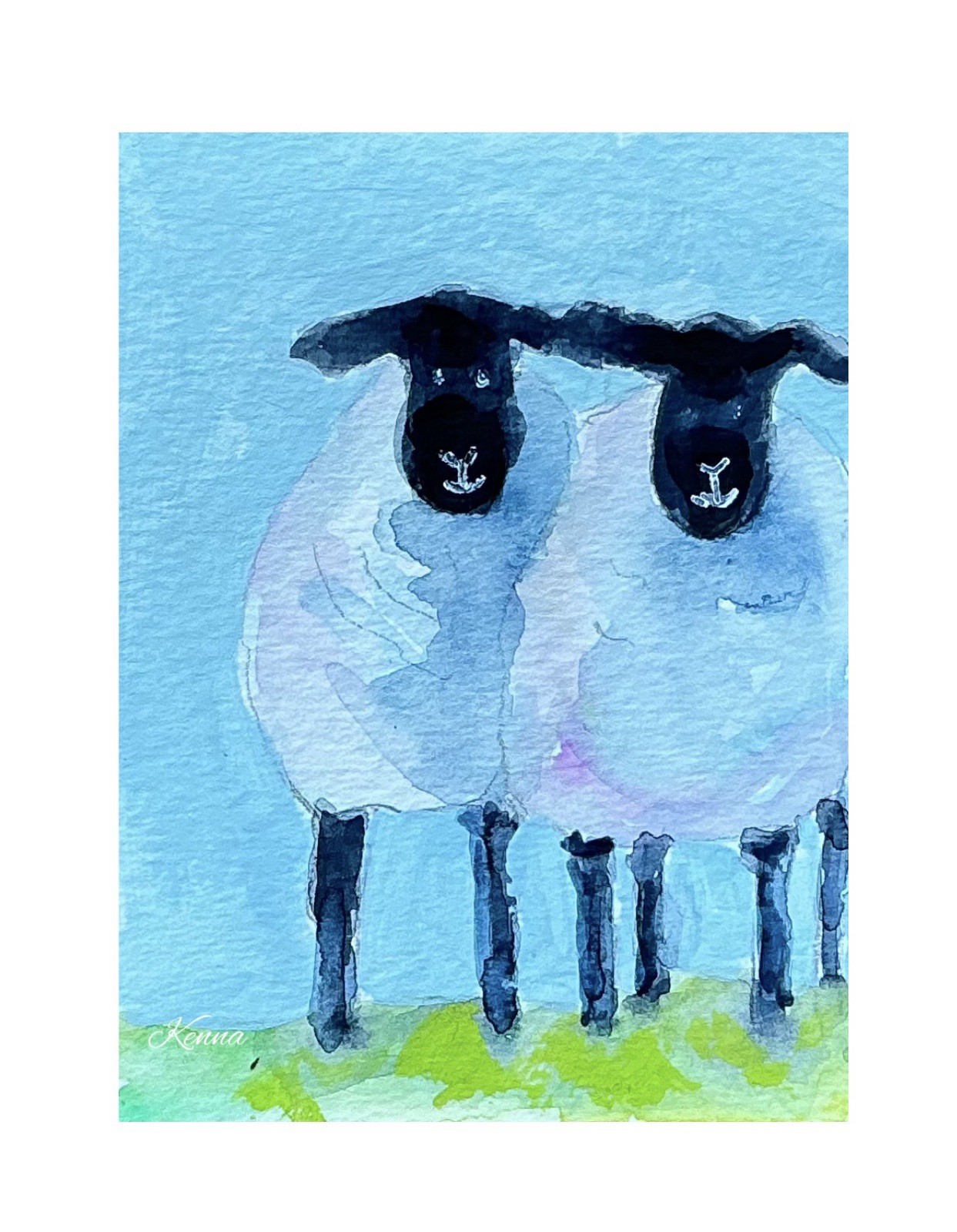 Aceo By Kenna Painting Gouache Original Sheep 2.5” X 3.5” Signed Collector Card