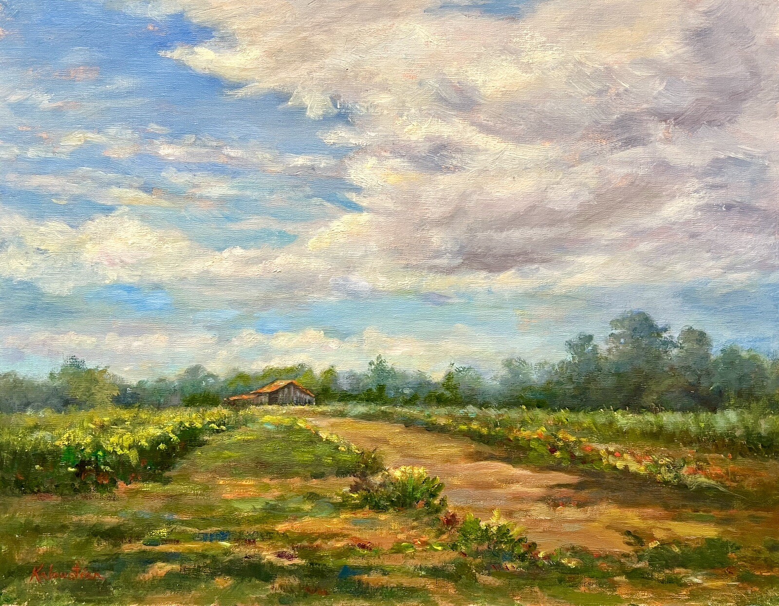 Landscape Clouds Path House Road Impressionism Original Oil Painting Kaloustian