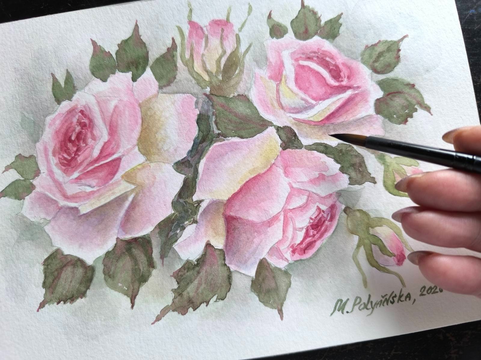 Christie Repasy Style Original Artwork Painting FLOWERS PINK ROSE Floral Gift A5