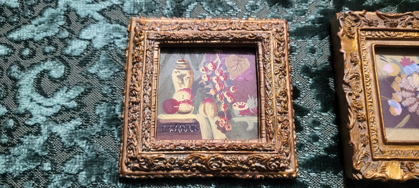 Set of 2 Mini Gold Framed Still Life Acrylic/Oil Paintings Decorative Display