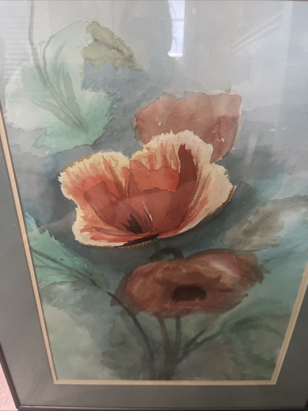 Vintage Signed Frames Original Watercolor Of Poppies By Bobbie Clardy 20×27