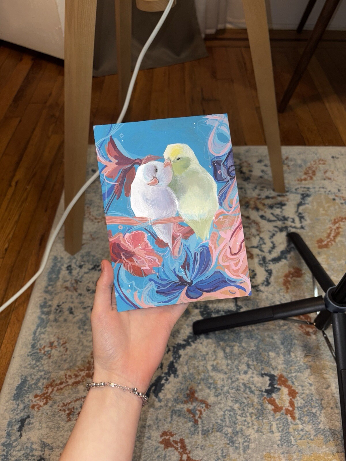 Lovebirds in Bloom – Hand-Painted Card