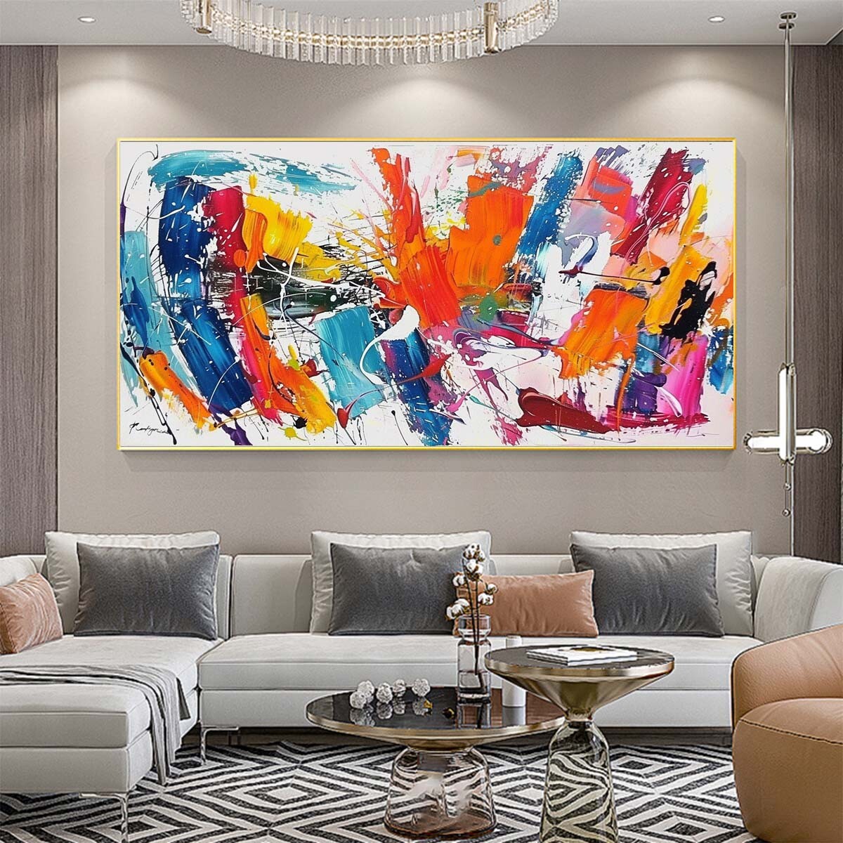 Modern Palette Knife Texture Colorful Abstract Wall Art Oversize Oil Painting #2