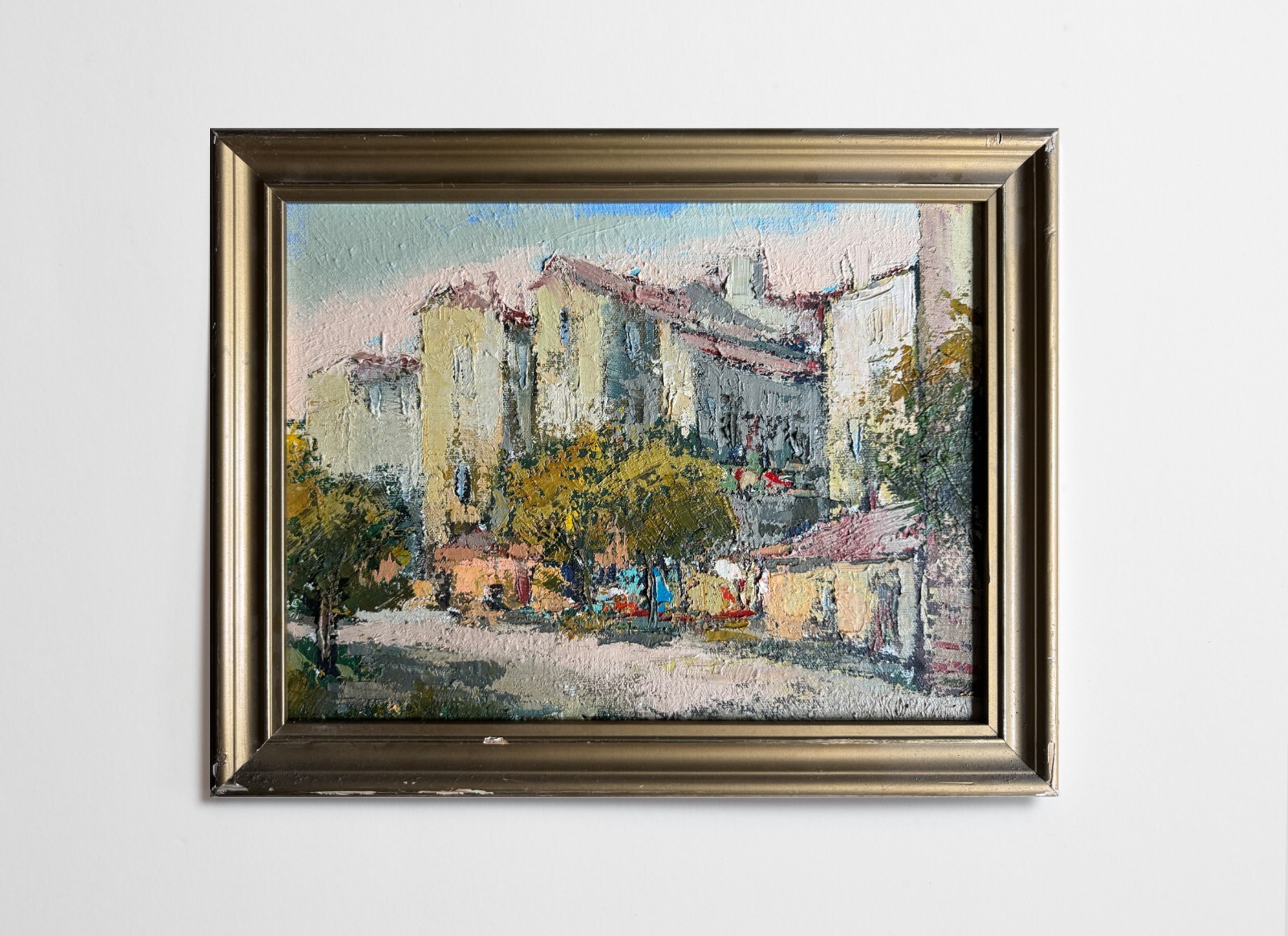 Oil painting City courtyard Ukrainian painter Canvas Framed original cityscape