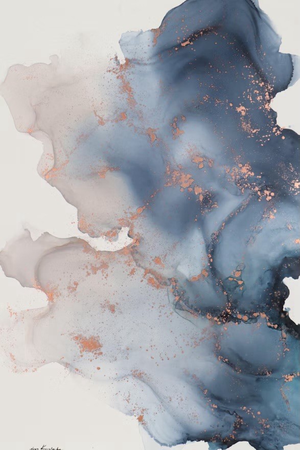 Large Abstract Mixed Media Ink & Metallic Pigment on paper