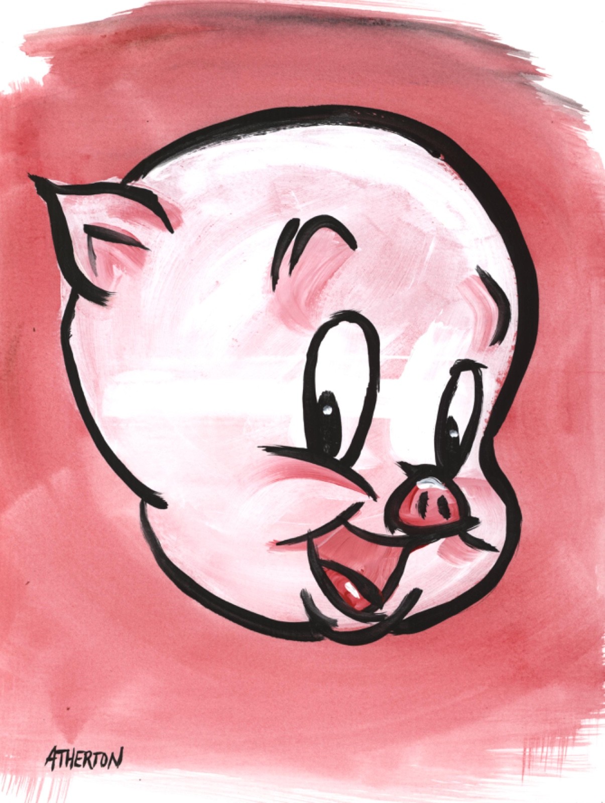 Atherton 9×12 Original Pop Art Character Acrylic Painting «Porky Pig» signed
