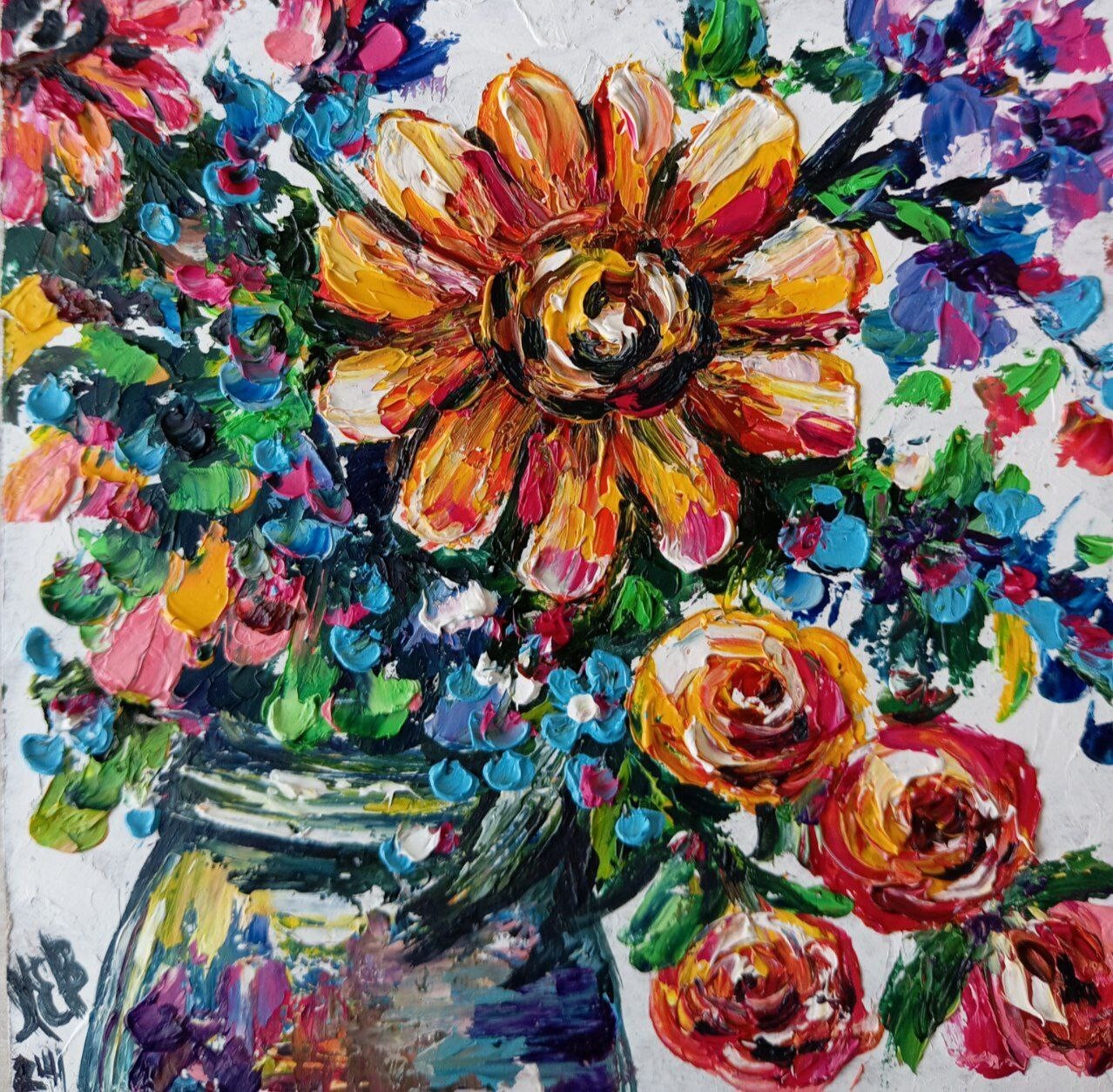 Bouquet of Flowers Original Oil Painting 6×6 inches