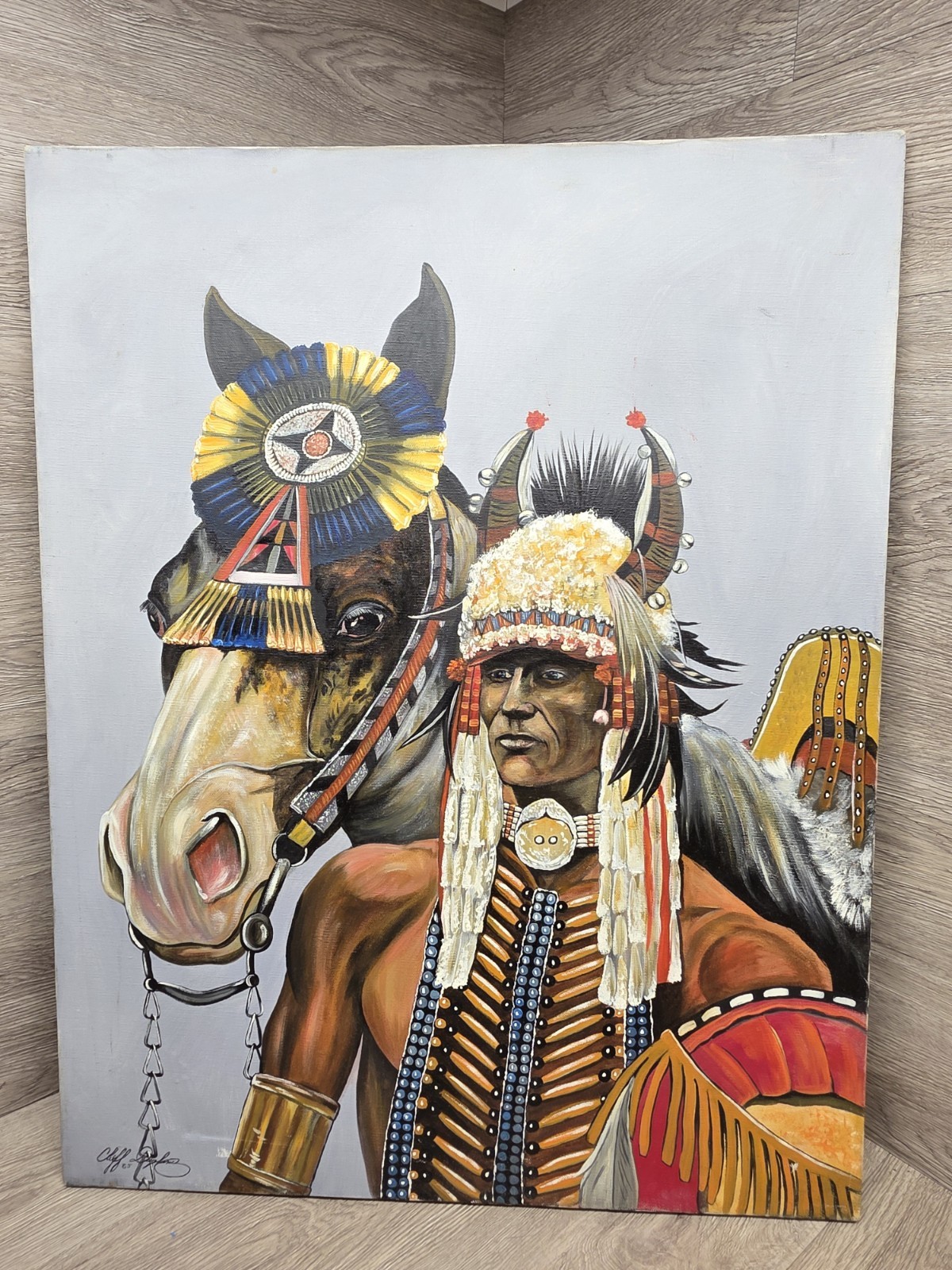 Vtg Native American Oil On Canvas By Deceased Maine Artist Cliff Duphiney READ!!