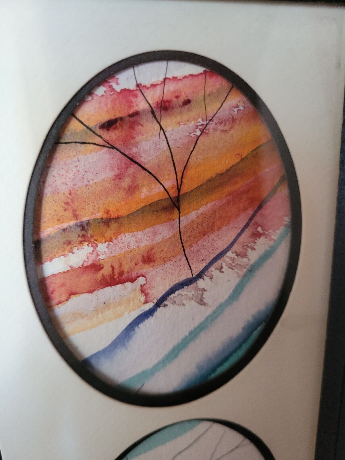Framed Abstract Landscape Collage with Multi-Oval Cutouts