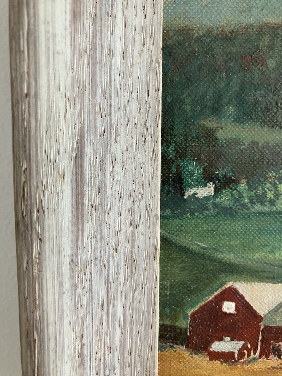 Vintage 50s Framed Primitive Folk Art Farm Barn Landscape Oil Painting 10×13
