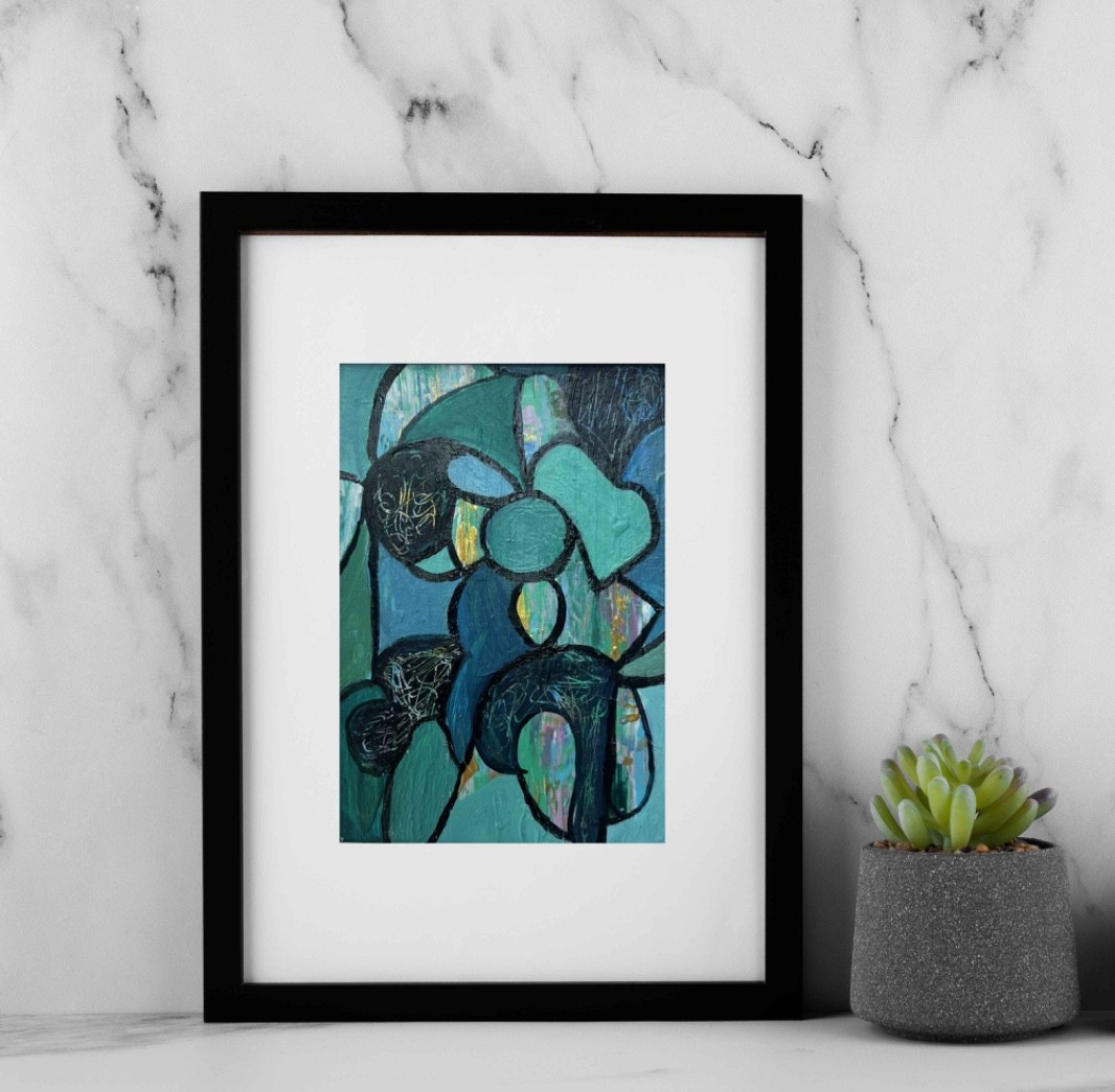 Abstract Painting Acrylic Original Modern Green Art 8×10 Matted Jimarieart