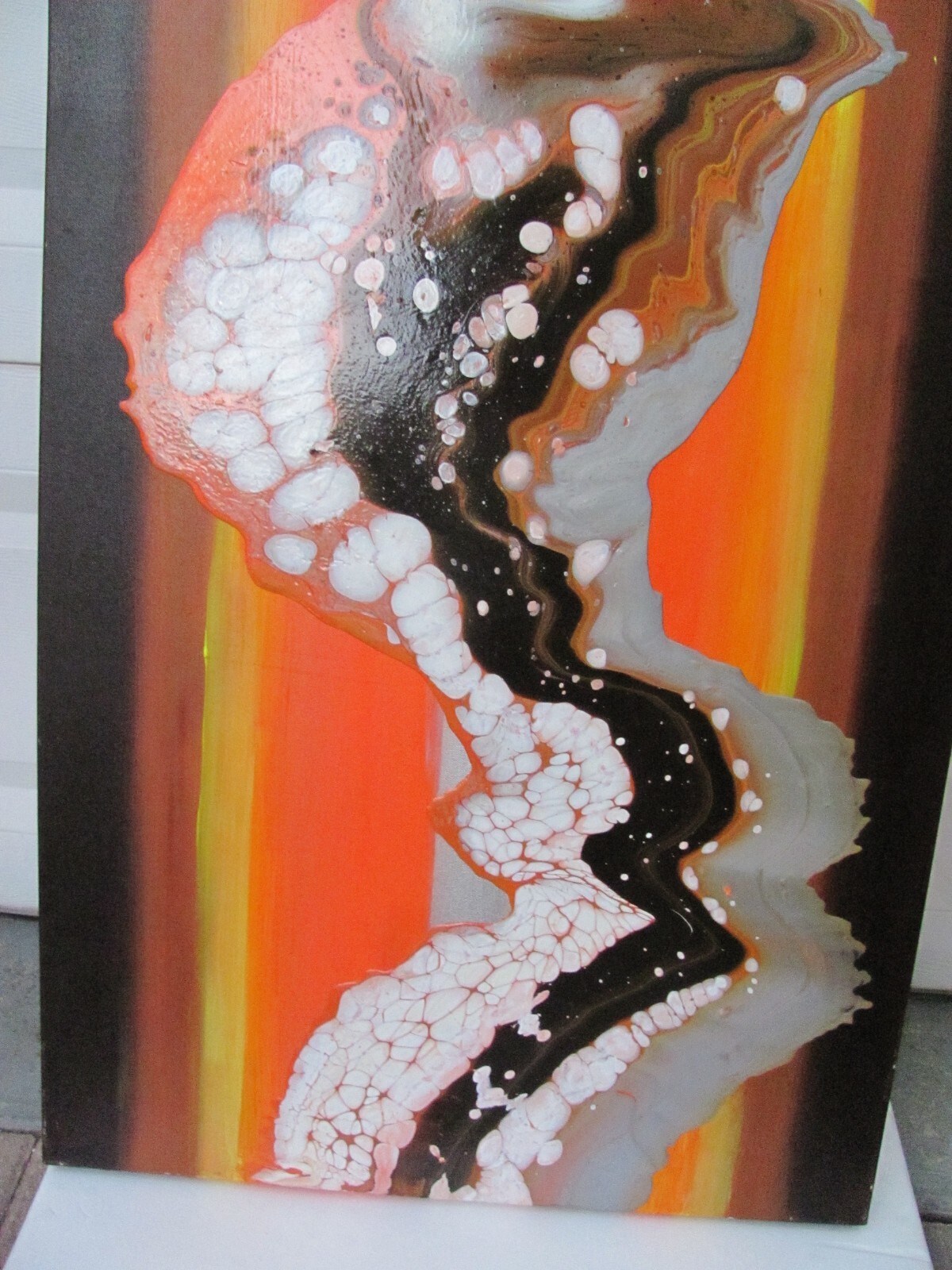 ORIGINAL FLUID ABSTRACT LARGE SUNSET SIGNED BY DEZ ACRYLIC PAINTING MULTI COLOR