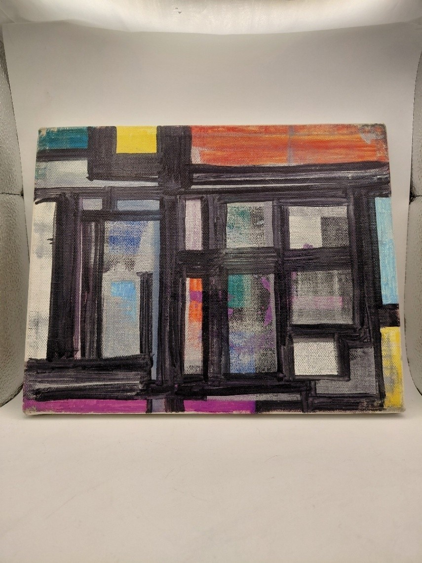 Original Abstract Geometric Acrylic Painting on Stretched Canvas Medium