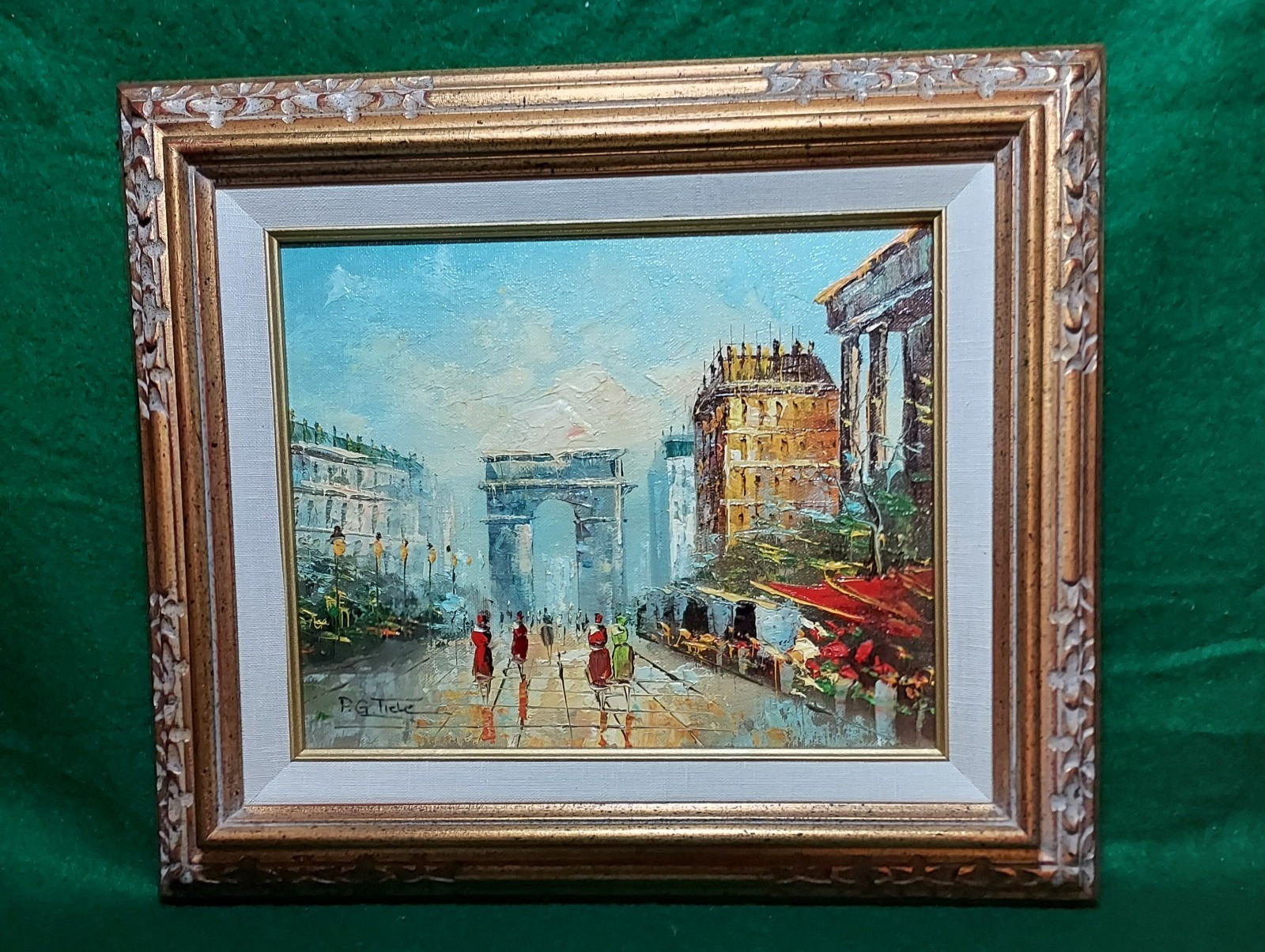 P. G. Tiele Original Oil Painting of Paris Raised Oil Paint 14.5″ x 12.5″ Framed