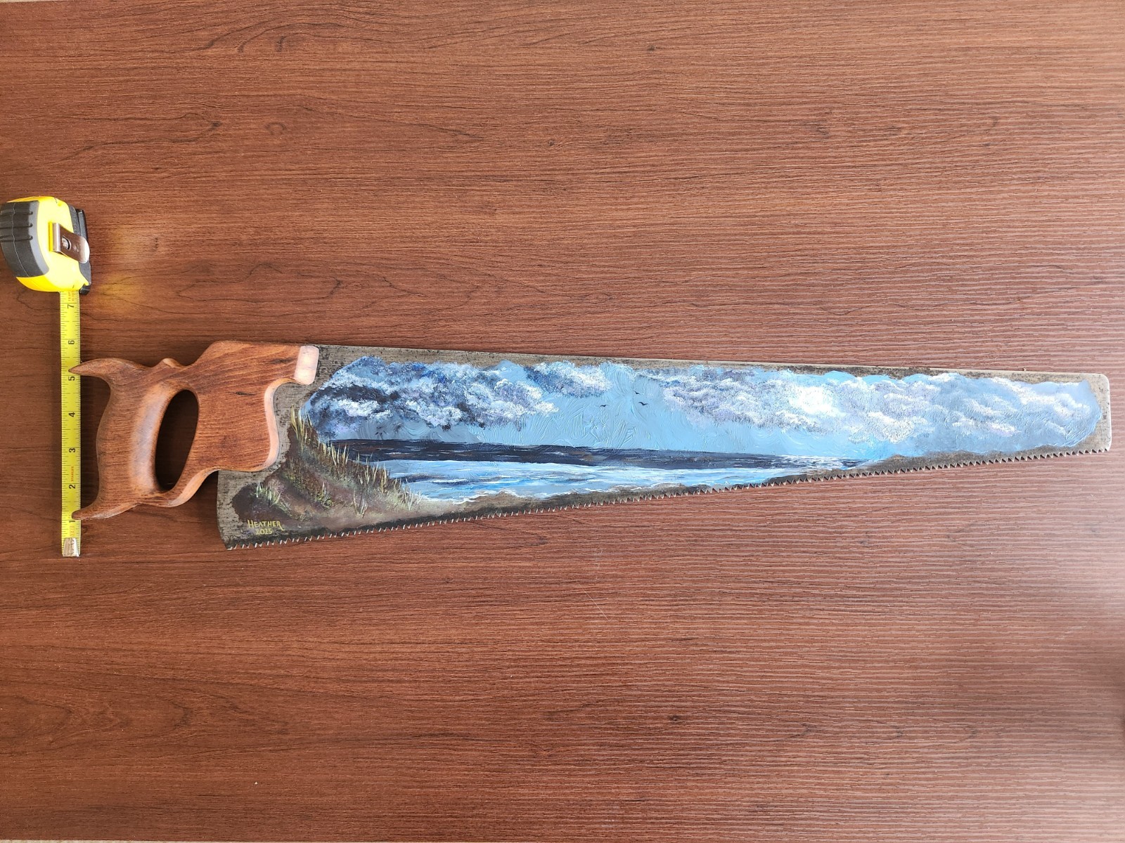 Painted Moonlit Beach Vintage Handsaw