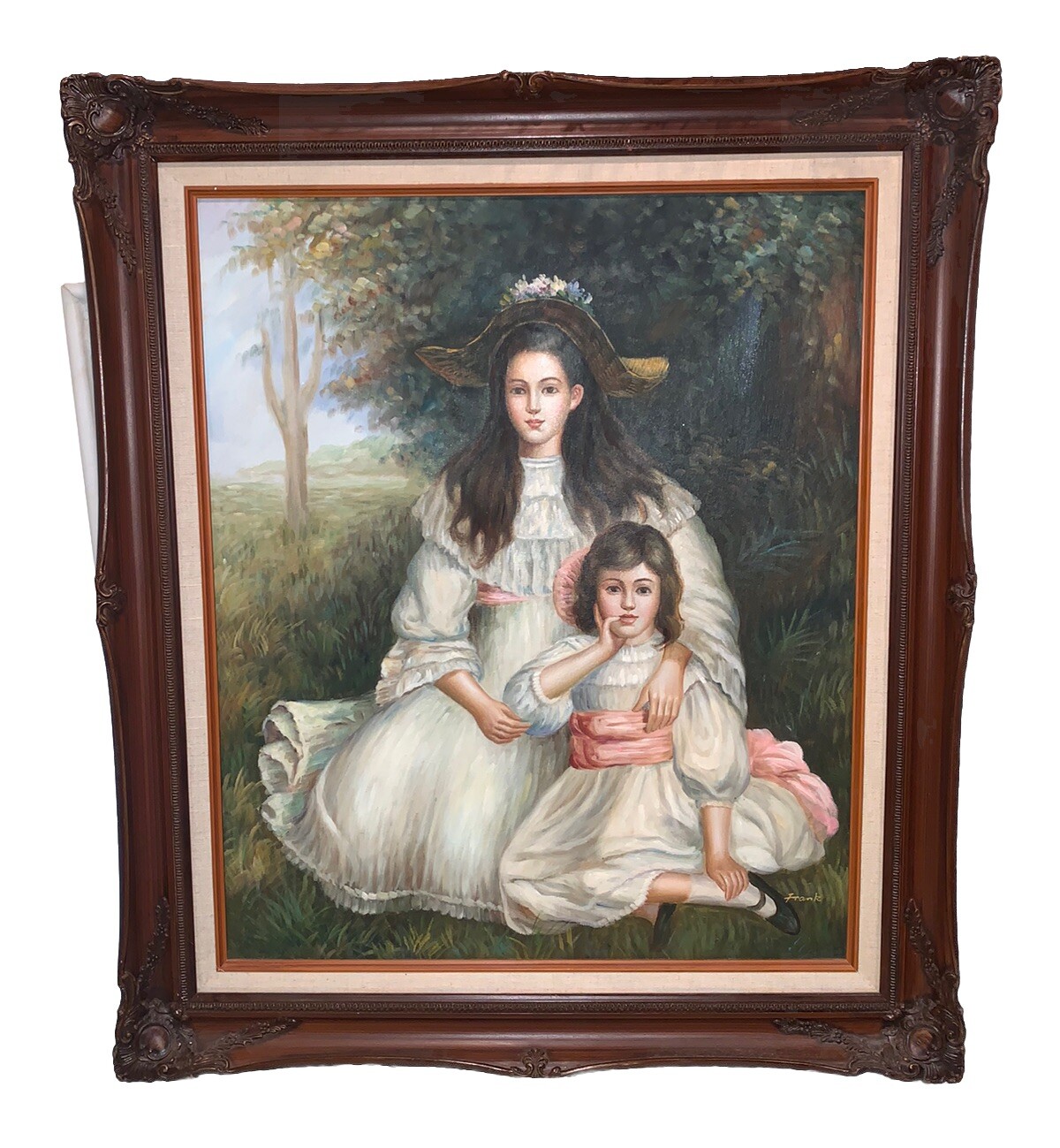VTG Joyce & Monica Shaw 1905 Girls On Canvas Signed Frank Original /RE Morrison