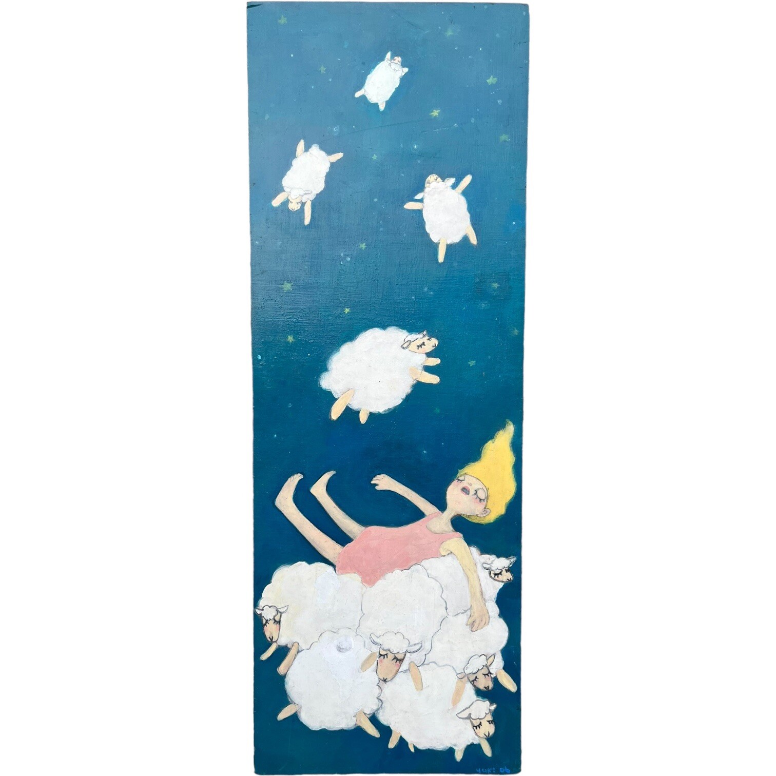 Yuki Mizazaki Counting Sheep Original Artwork Painting On Board Anime 28 x 10″