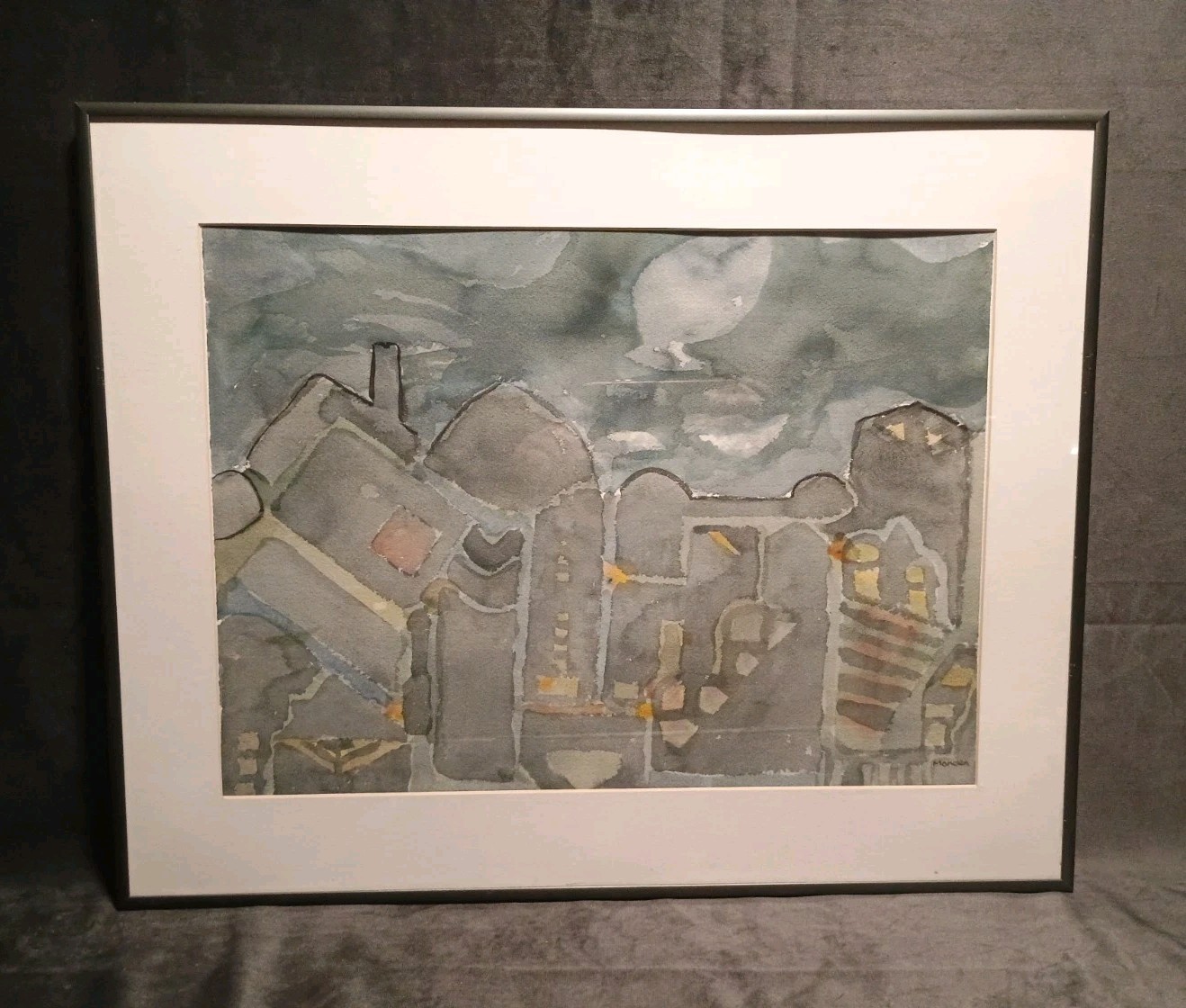 «Blackout» Framed/Matted/Signed Original Watercolor Landscape Herbert Mander