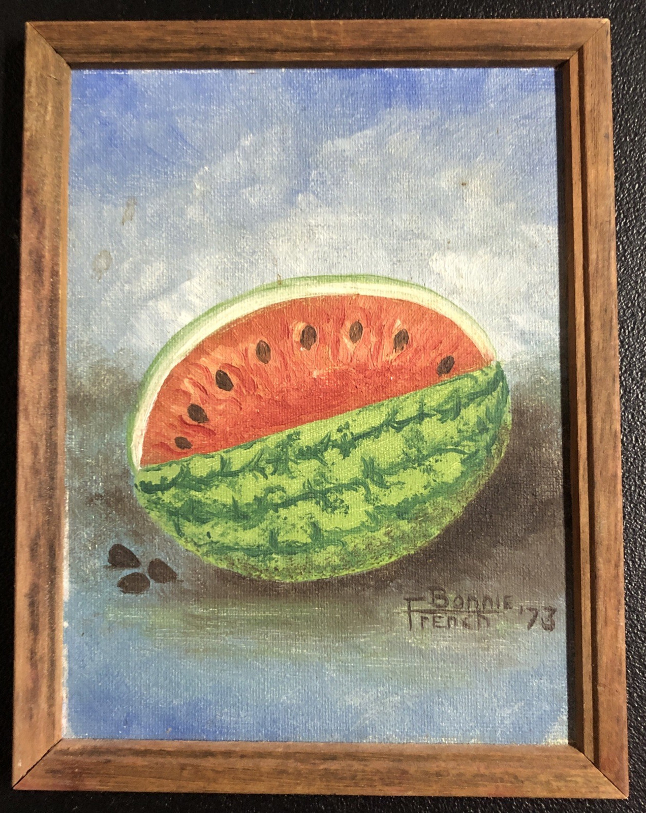 Sweet Vintage Folk Art Hand Painted Watermelon Seeds Farmhouse Decor Cottagecore