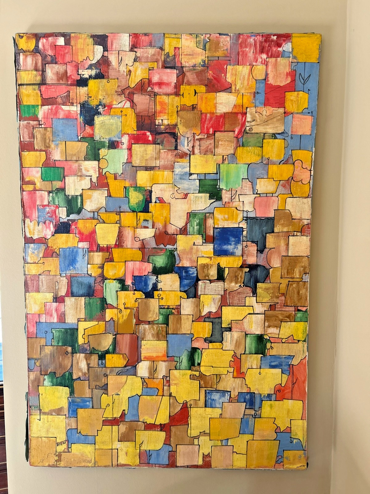 MCM acrylic painting abstract cubist Robert T Miller cleveland school 1970