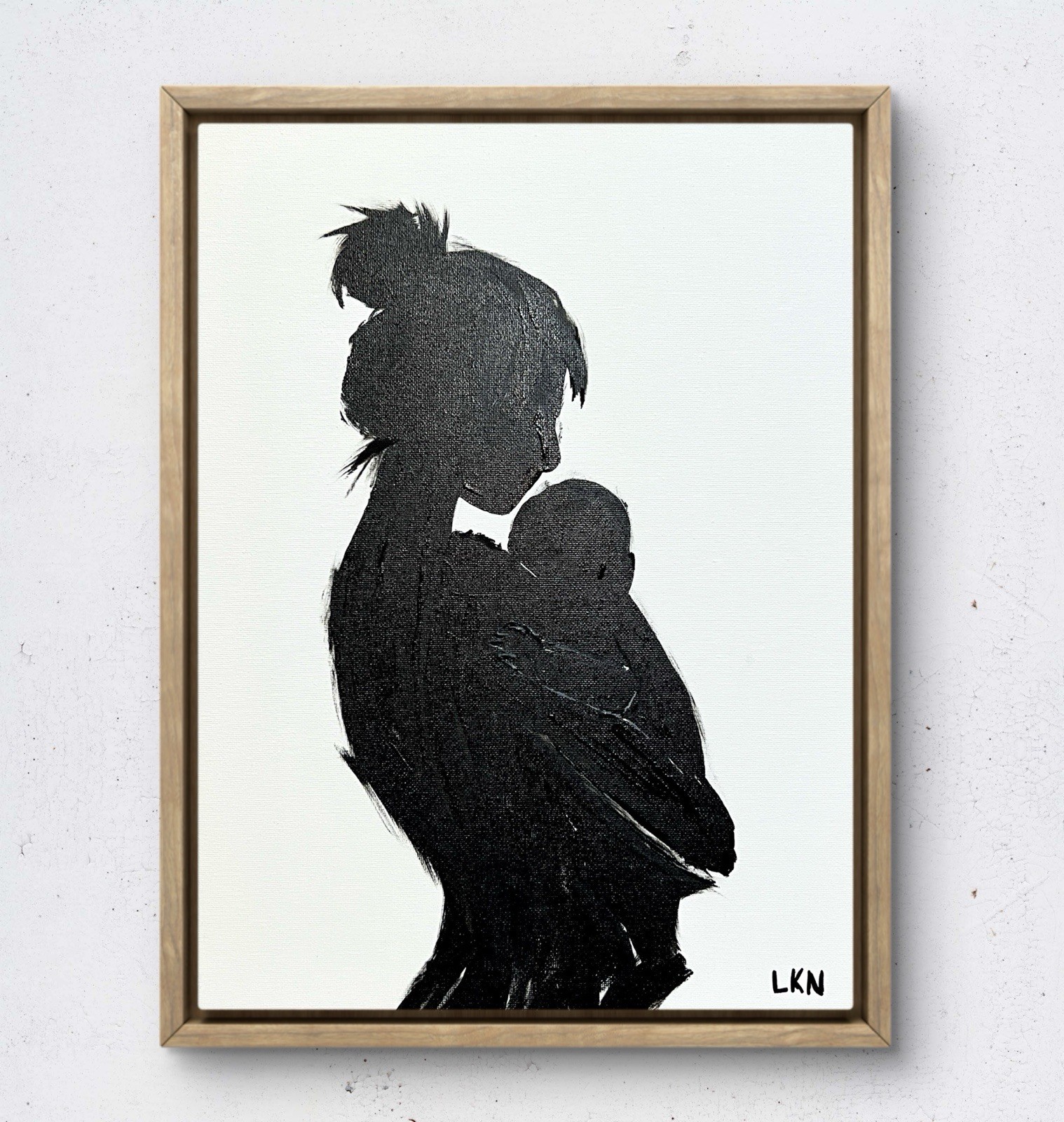 Laeknapes Abstract Art 12X16 Canvas Expressionist Monochromatic Mother and Baby