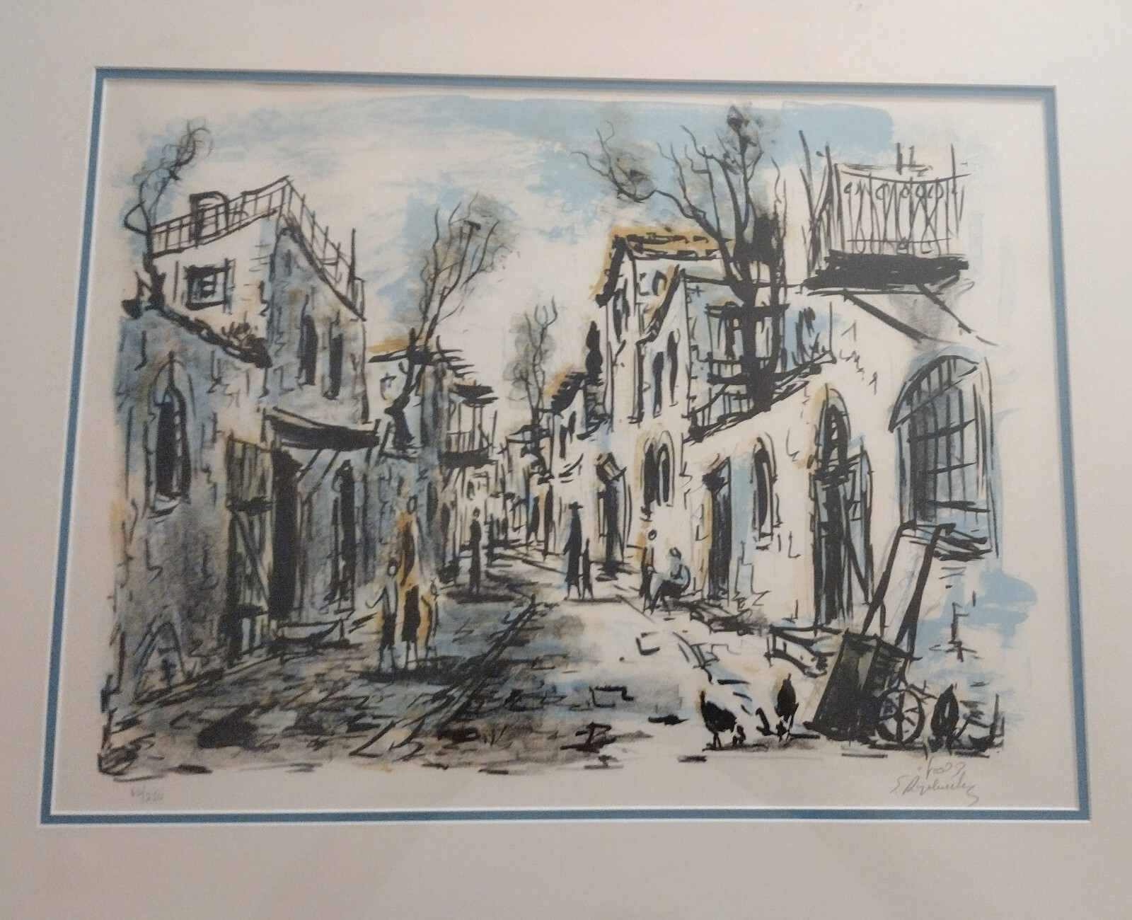 VINTAGE Painting! Village Scene Lithograph! SIGNED by *mystery Artist. Framed