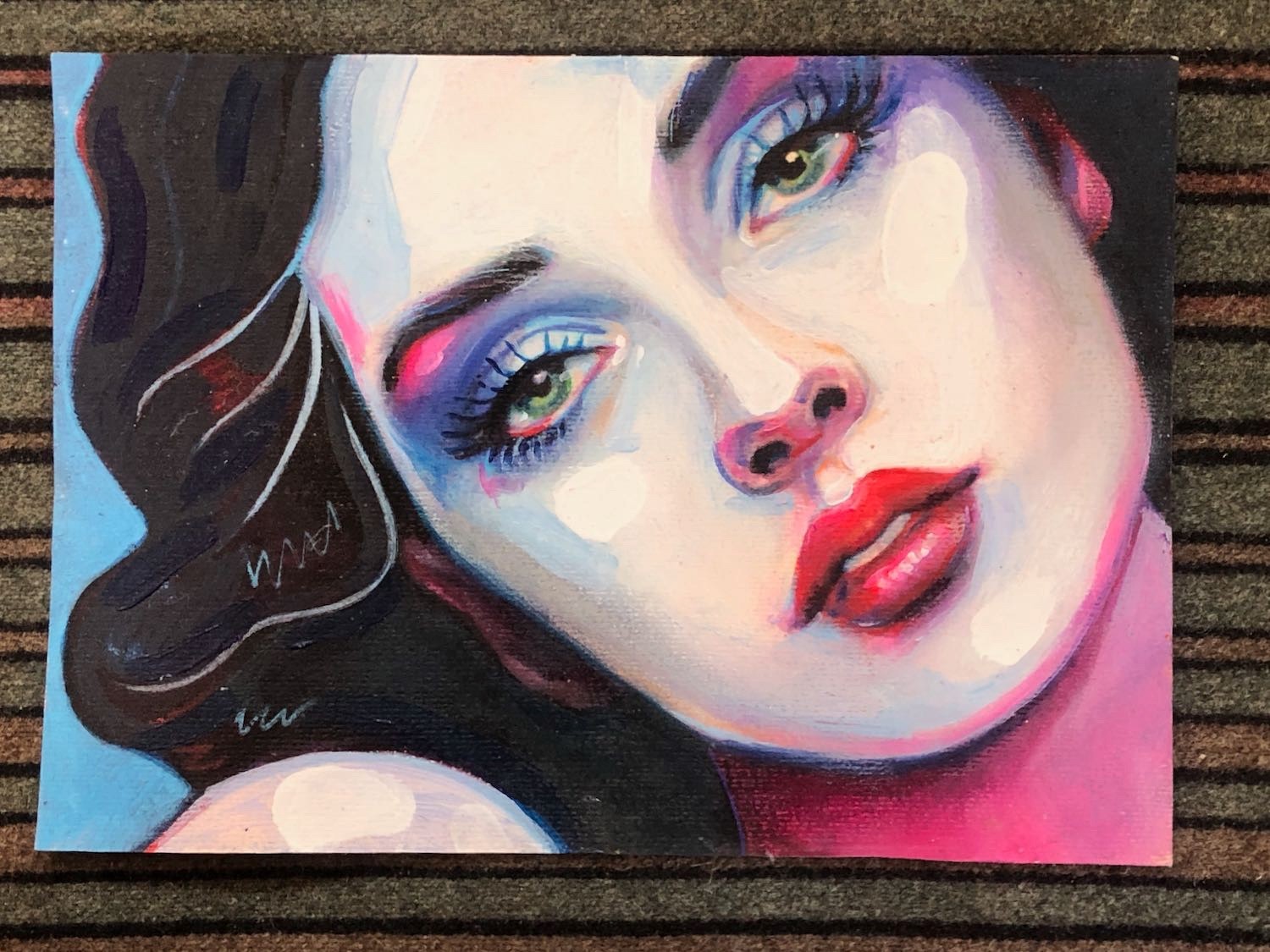 GORGEOUS ORIGINAL ACRYLIC PORTRAIT PAINTING OF BEAUTIFUL YOUNG WOMAN FEMALE