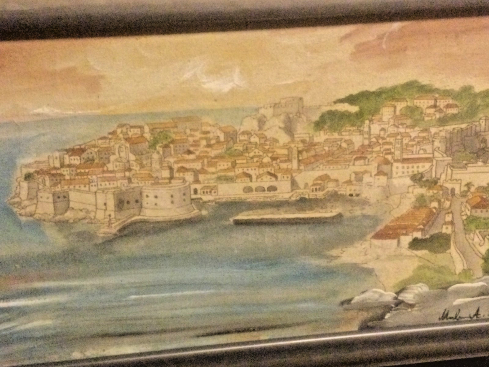 Signed MulanOriginal Oil/Canvas Painting Port Dubrovnik,Croatia Framed20”x13”VGC