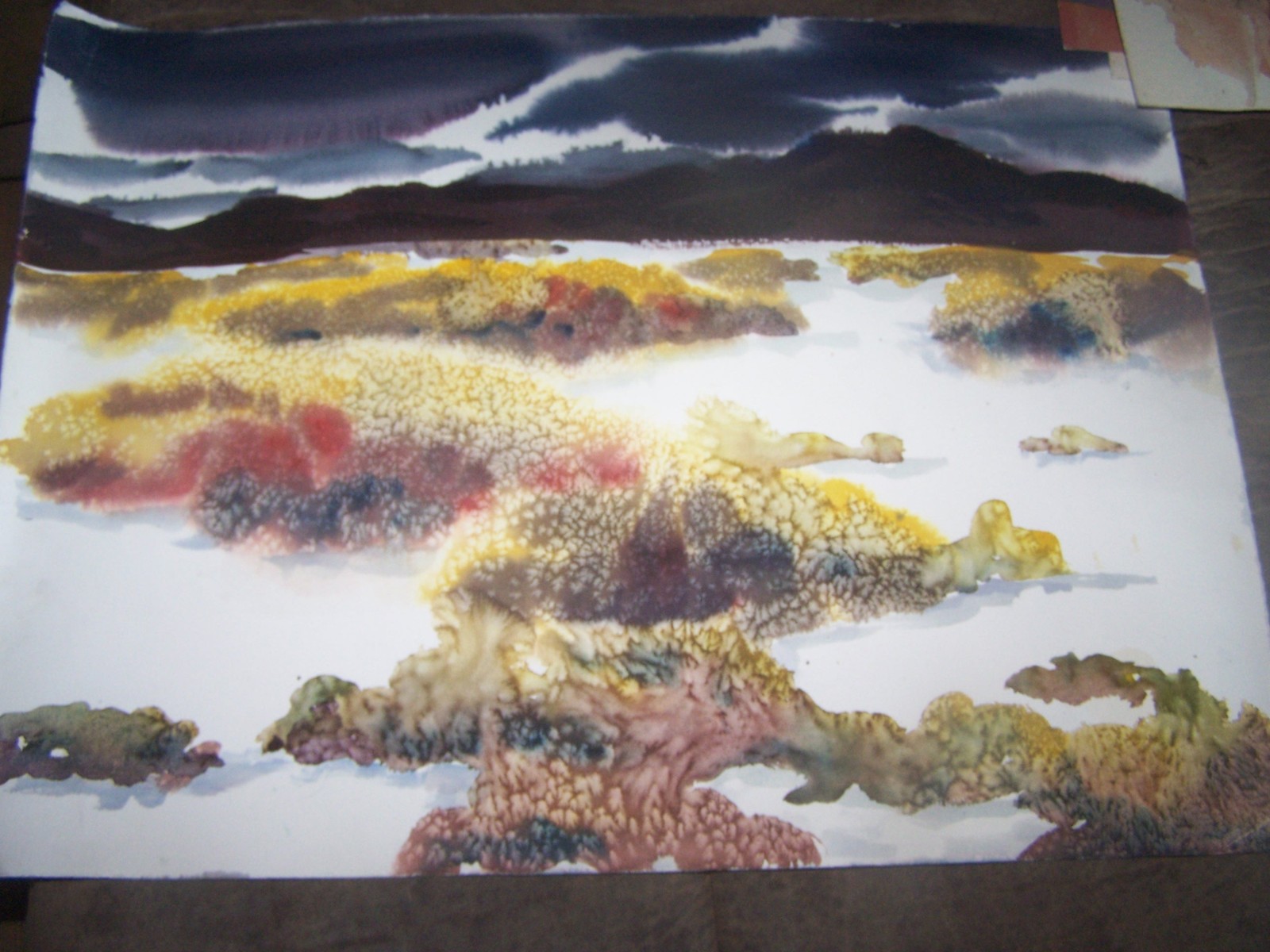 Original Watercolor By Peg Humphreys, Nightime in the Desert & Abstr 22″ x 16.5″