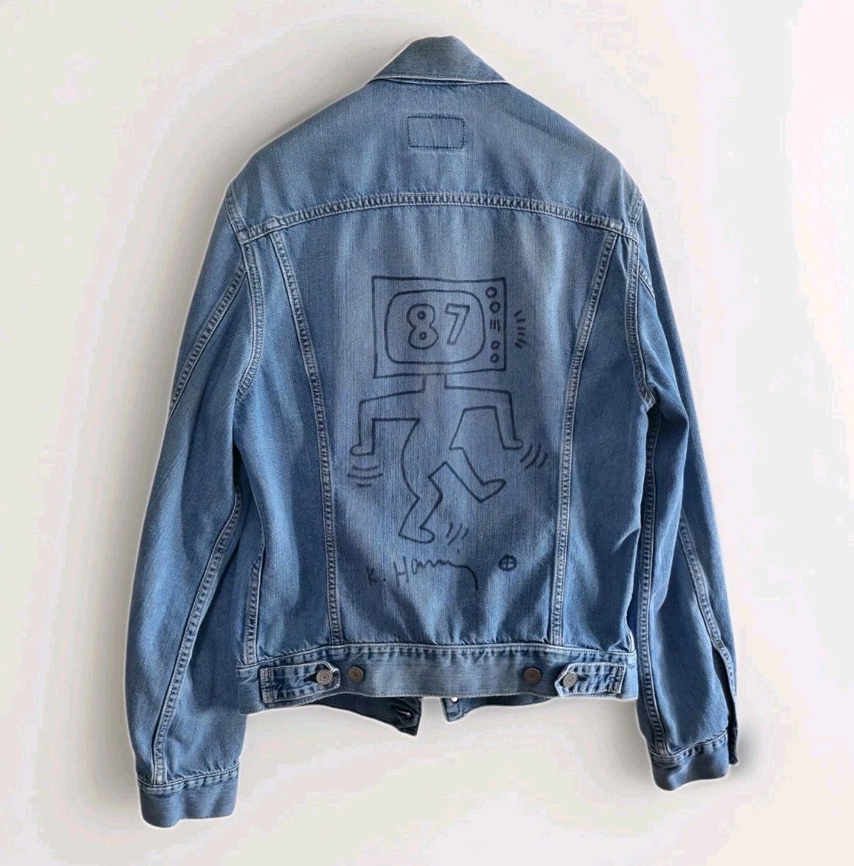 Keith Haring Ink Drawing Felt Tip On Original Denim Jacket NOT A PRINT
