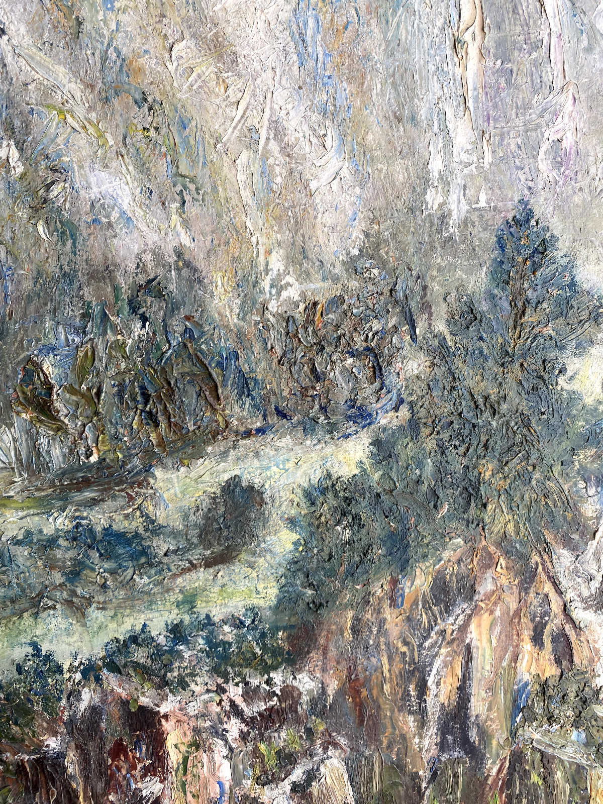 Oil painting landscape unreadable signed Alps frame around 1920 expressionist