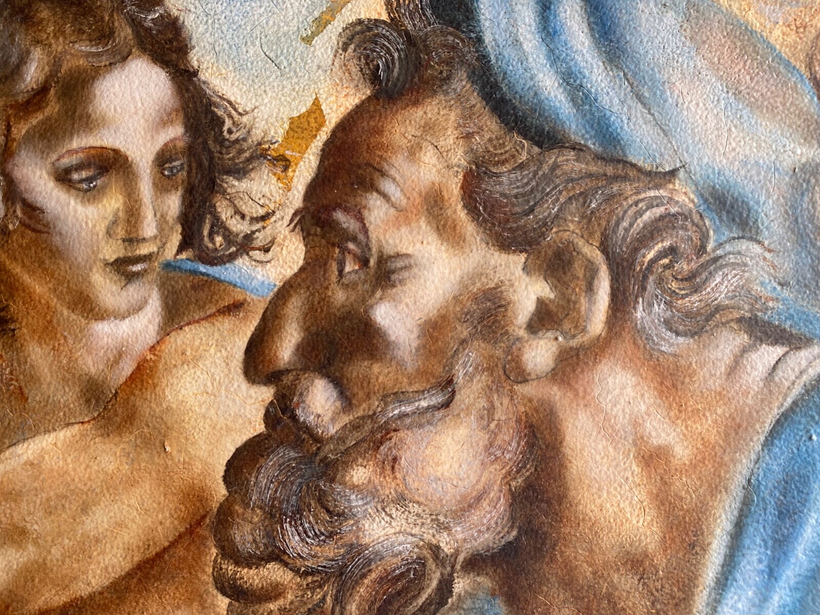 Oil painting signed. Wollenweber Jesus and his angels persons surrealism