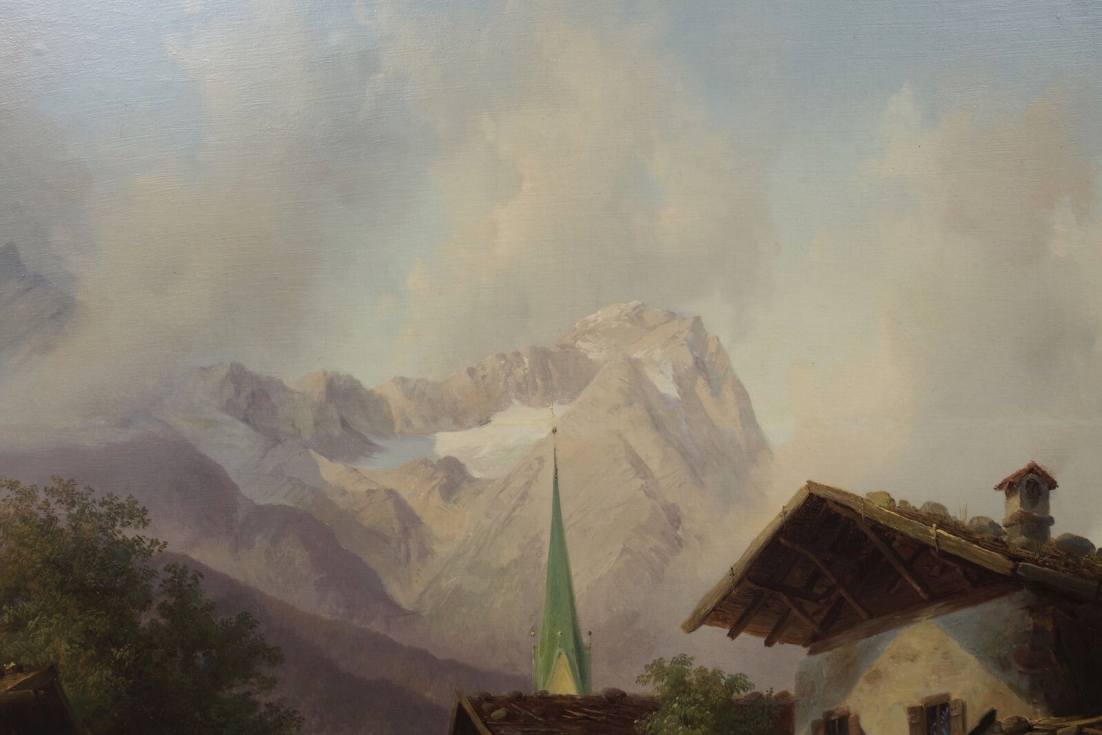 German Landscape Painting «An Alpine Village” by Joseph Heinrich Marr