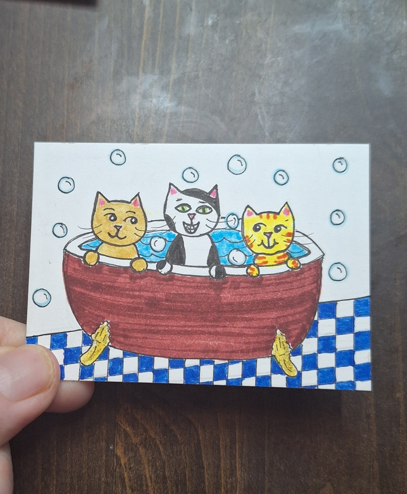 ACEO Original Cat Nursery Rhyme Cartoon Watercolor Painting by Sandrajean Smith
