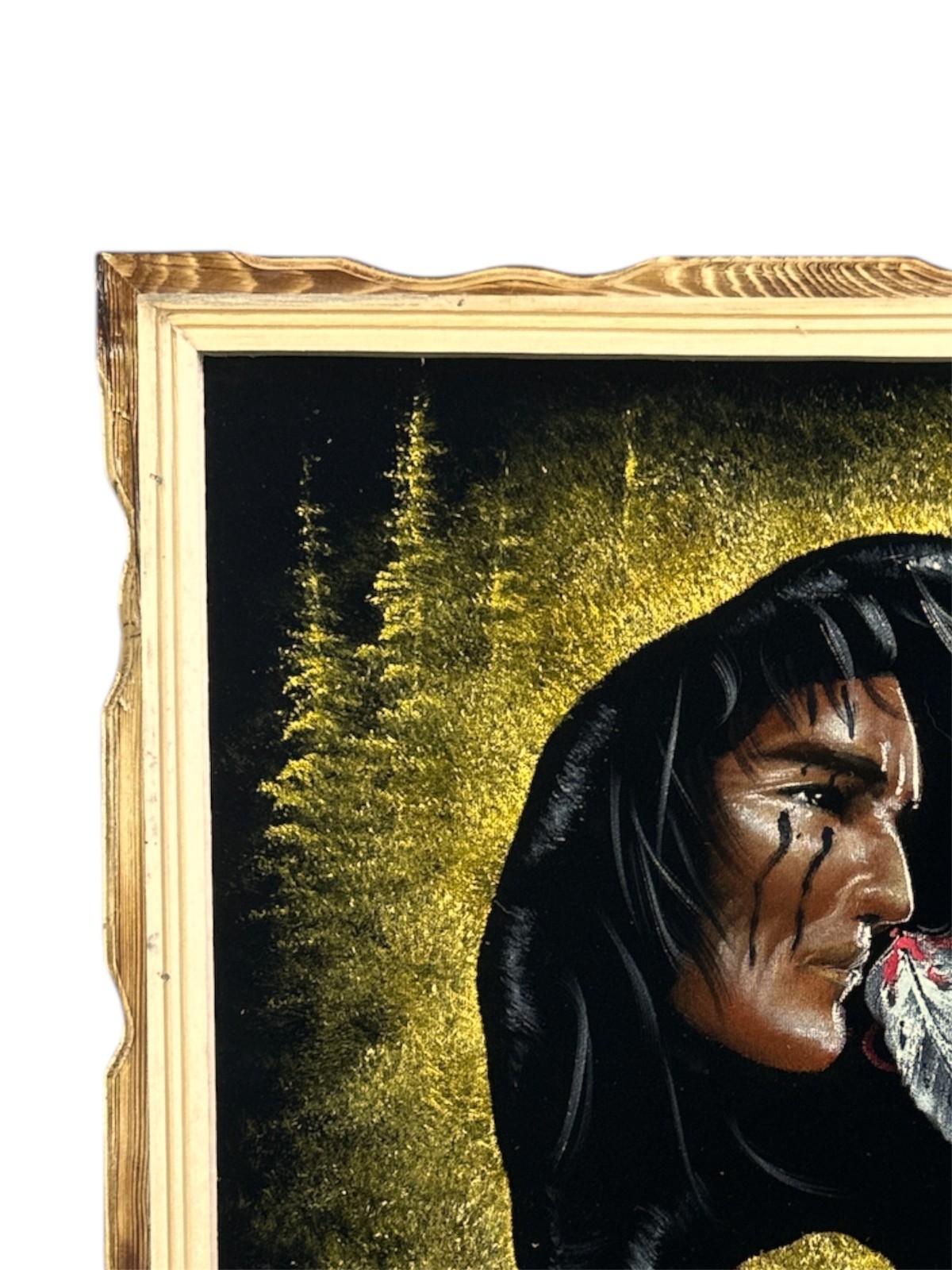 BLACK BEAR , 18″X 22″ HAND PAINTED,VELVET PAINTING , VINTAGE , WOOD FRAME , NEW
