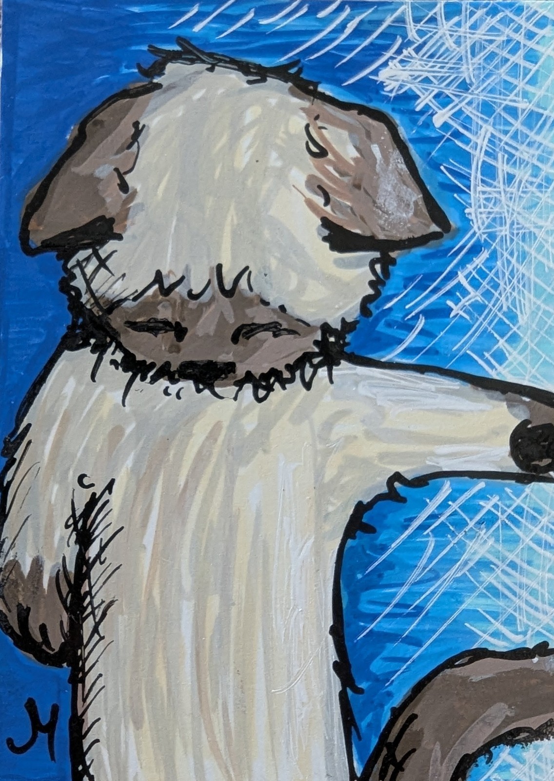 ACEO Siamese Cat Painting Original Kitten Contemporary Folk Art By Josh Merritt