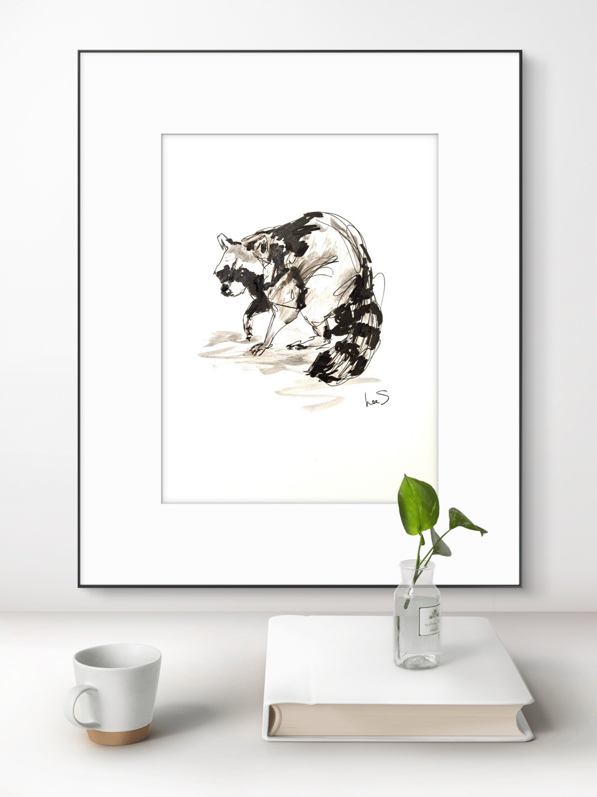 Original Abstract Expressionism 9×12 Racoon Paper Handmade Signed Fine Art 20
