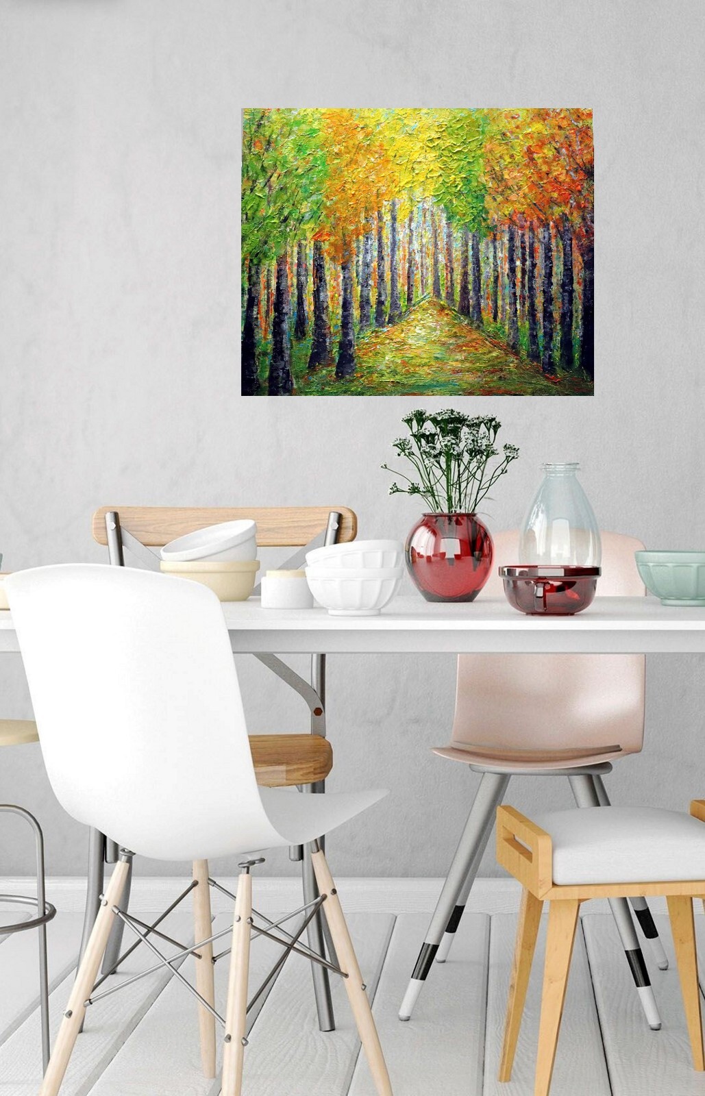 Sunlit Forest Path Original Landscape Painting 24×20 Textured Woodland Art