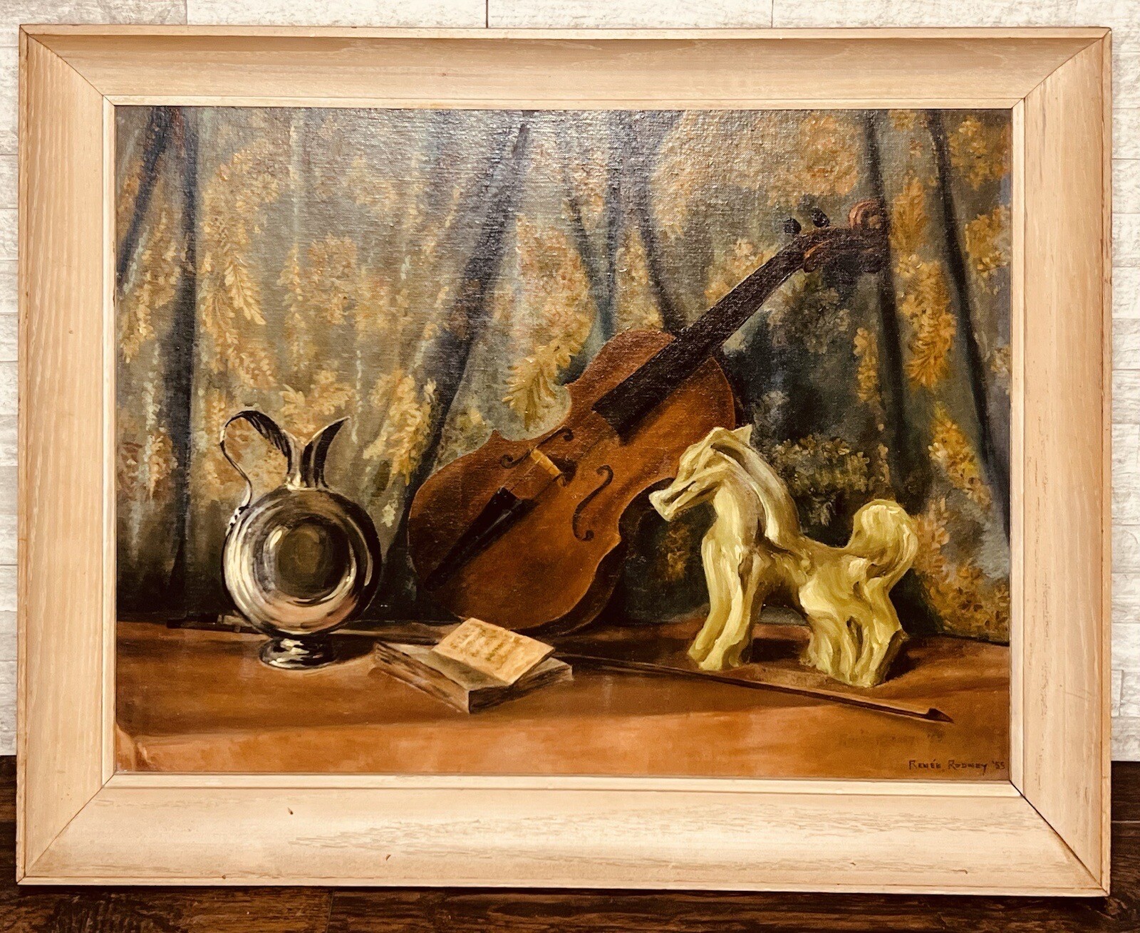 Mid-Century Still Life Surrealism Giclee On Canvas Signed Renee Rodney 1953