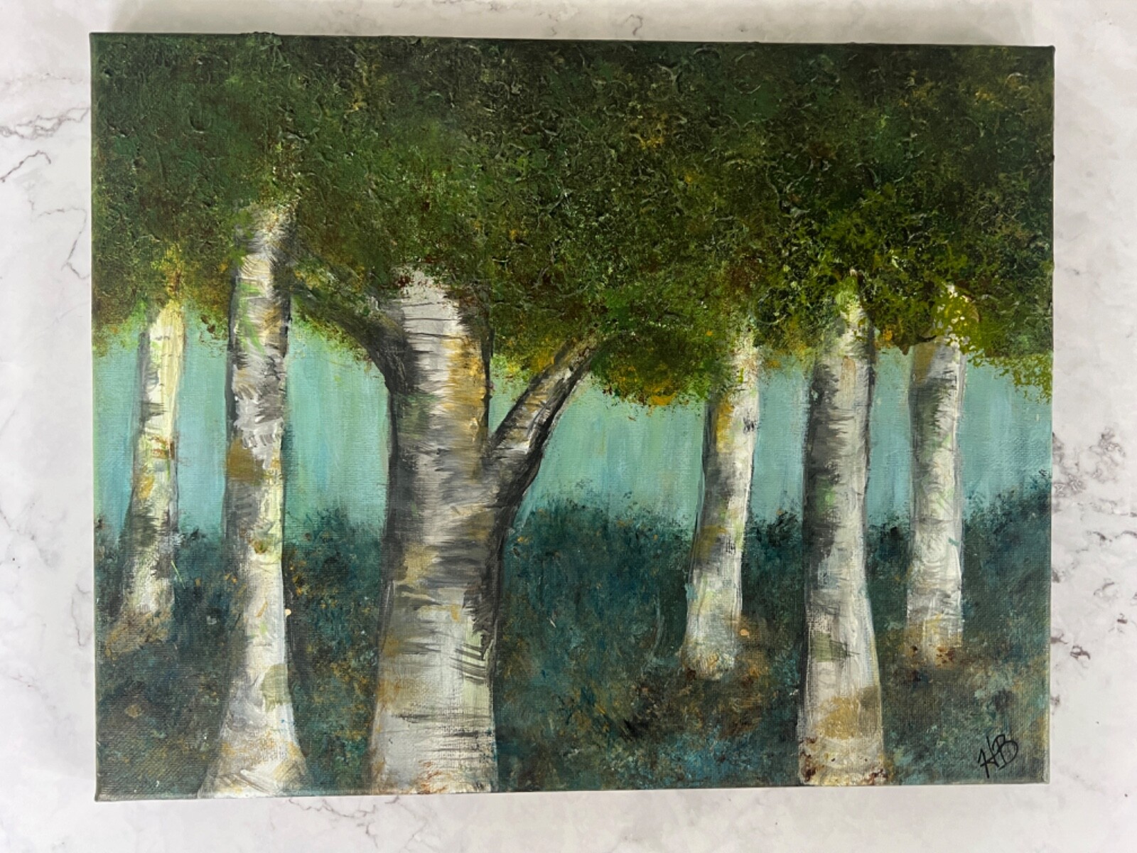 Trees Abstract Acrylic Painting | Original Artwork «Misty Morning» 11×14 Canvas