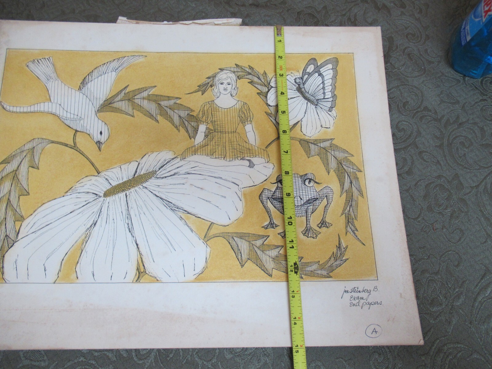 Original signed illustration Thumbellina Jon E Steinberg yellow black white
